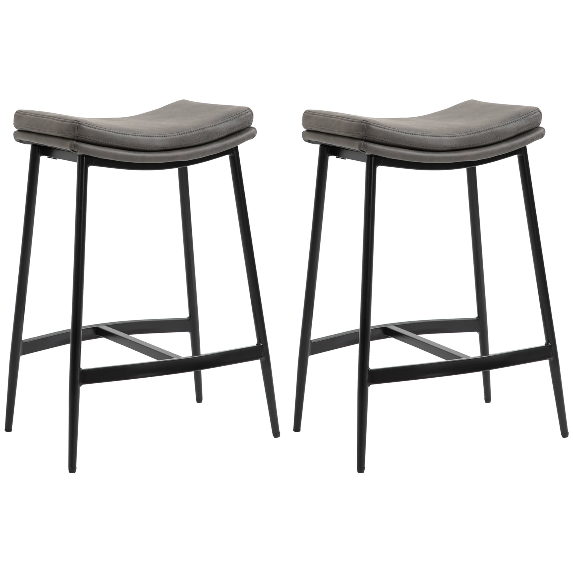 HOMCOM Bar Chairs Set of 2, Microfibre Upholstered Barstools, Industrial Counter Bar Stool with Curved Seat and Steel Frame, Anti-Cat-Scratch | Aosom UK