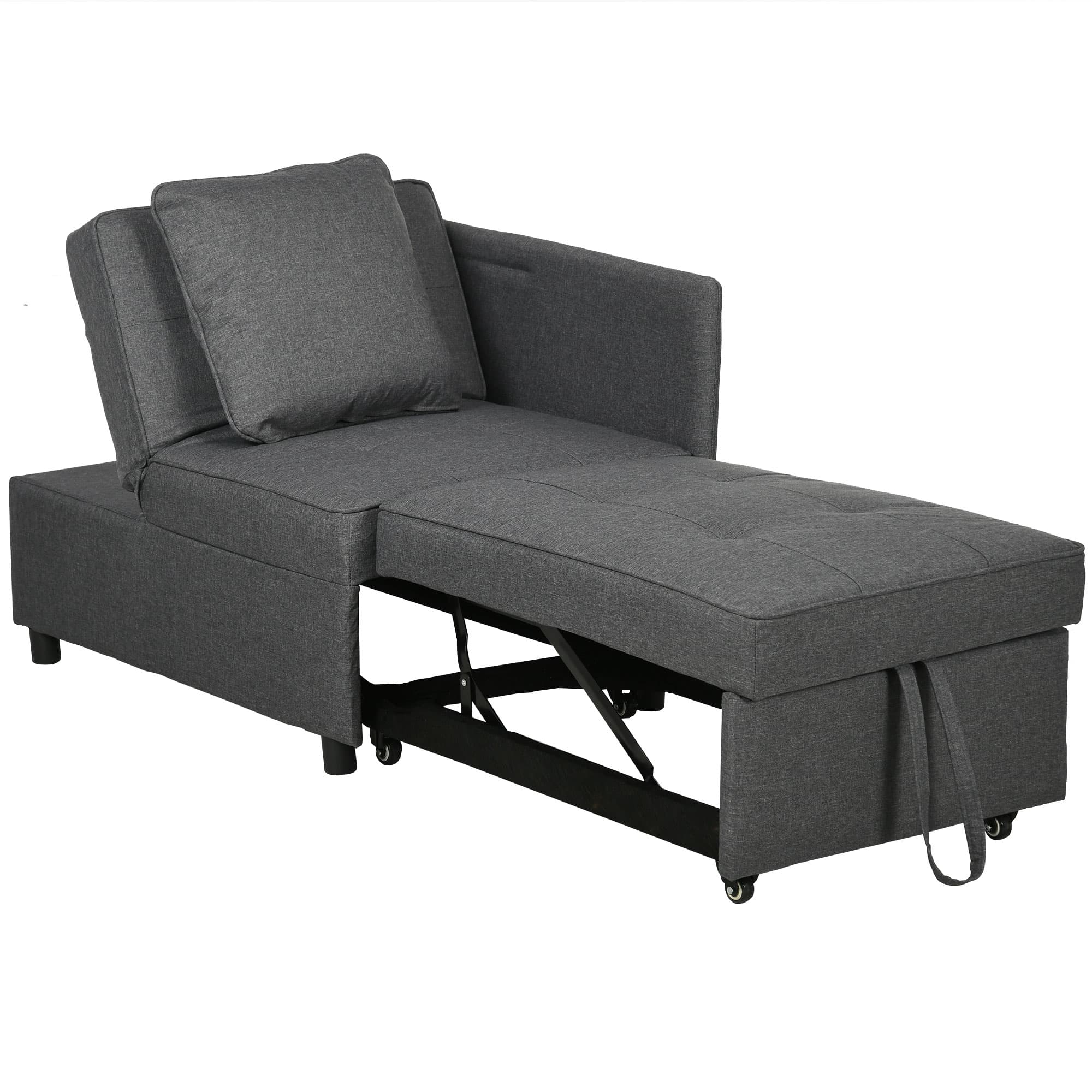 HOMCOM 3-In-1 Single Sofa Bed with Seat Thickness, Fold Out Chair Bed with 5-positon Adjustable Back & Removable and Washable Pillow, Grey | Aosom UK