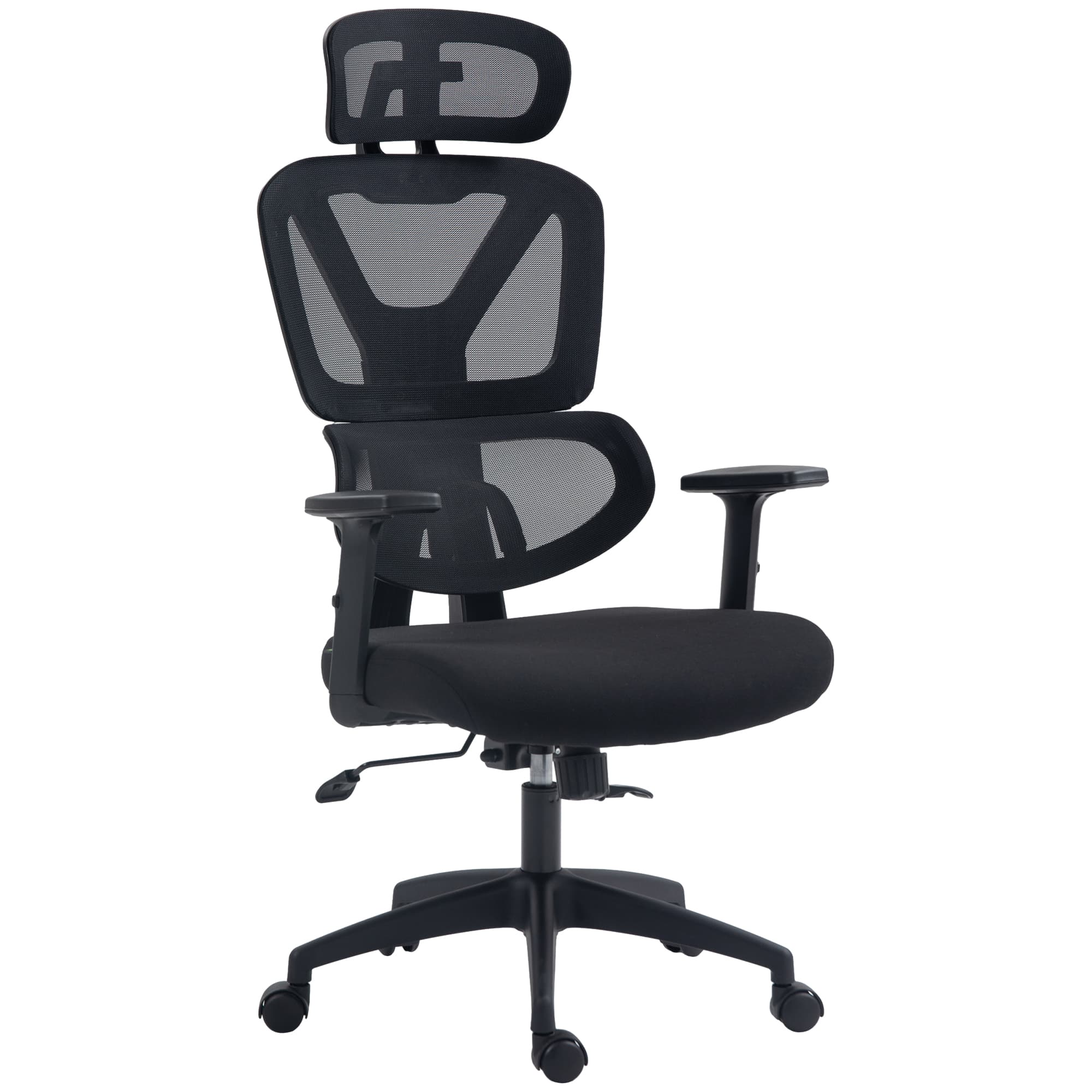 Vinsetto Ergonomic Office Chair, Mesh, Height Adjustable, Lumbar Support, w/ Swivel Casters & Headrest, Ebony Black | Aosom UK