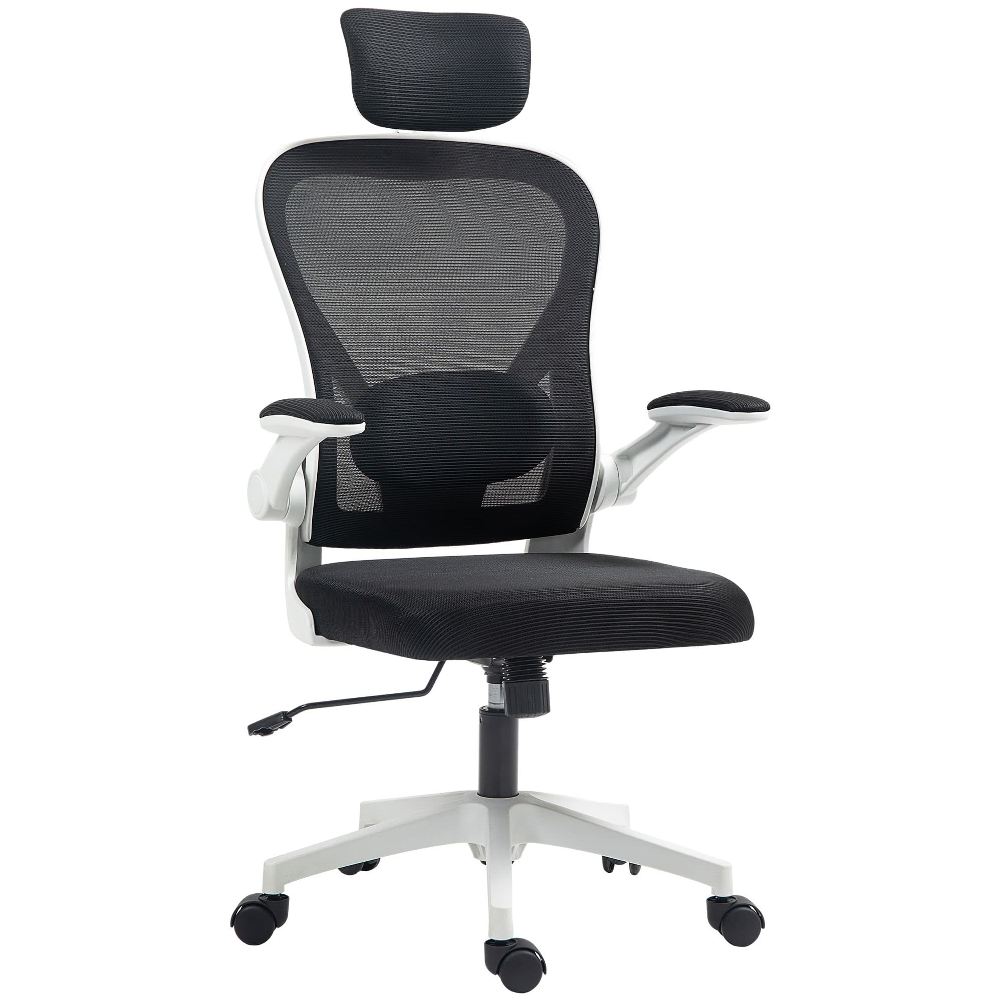 HOMCOM Executive Office Chair, Ergonomic Mesh Desk Chair with High Back, Rotatable Headrest, Adjustable Lumbar Support for Home Study, Black | Aosom UK