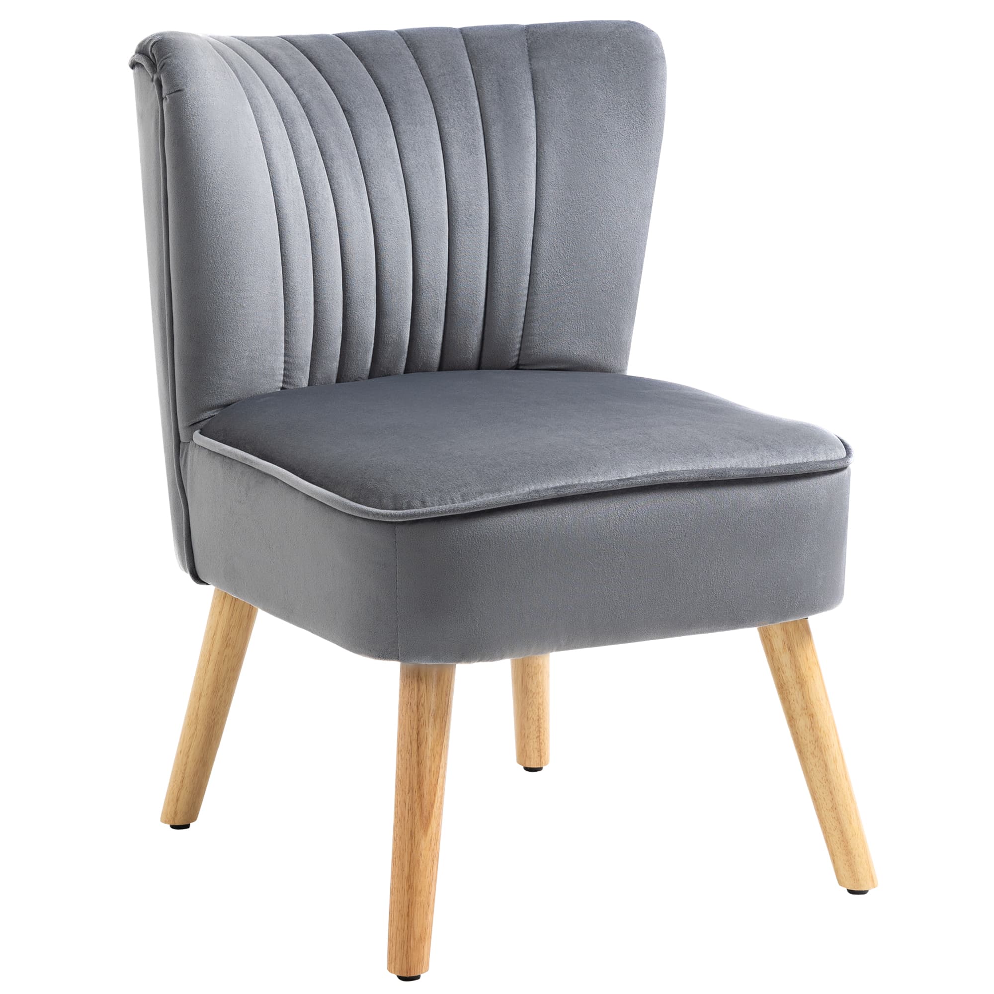 HOMCOM Modern Occasional Chairs, Fabric Living Room Accent Chair with Rubber Wood Legs and Thick Padding,Velvet-feel, Grey | Aosom UK