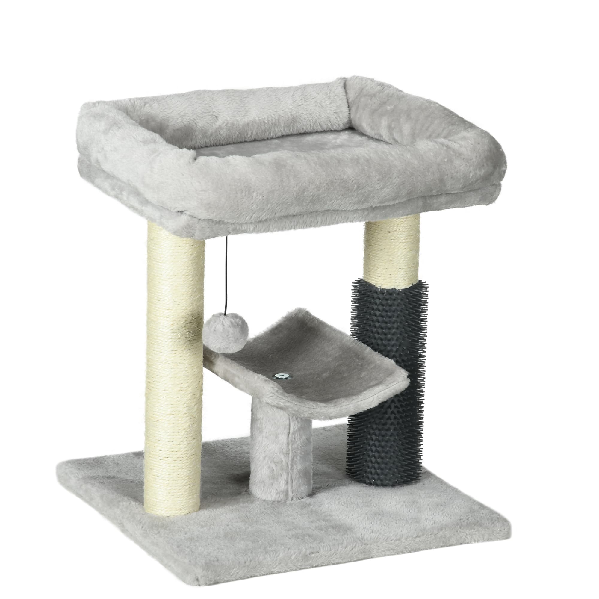PawHut Kitty Climber: 48cm Cat Tree with Self-Groomer, Scratching Post & Dangling Ball, Grey | Aosom UK
