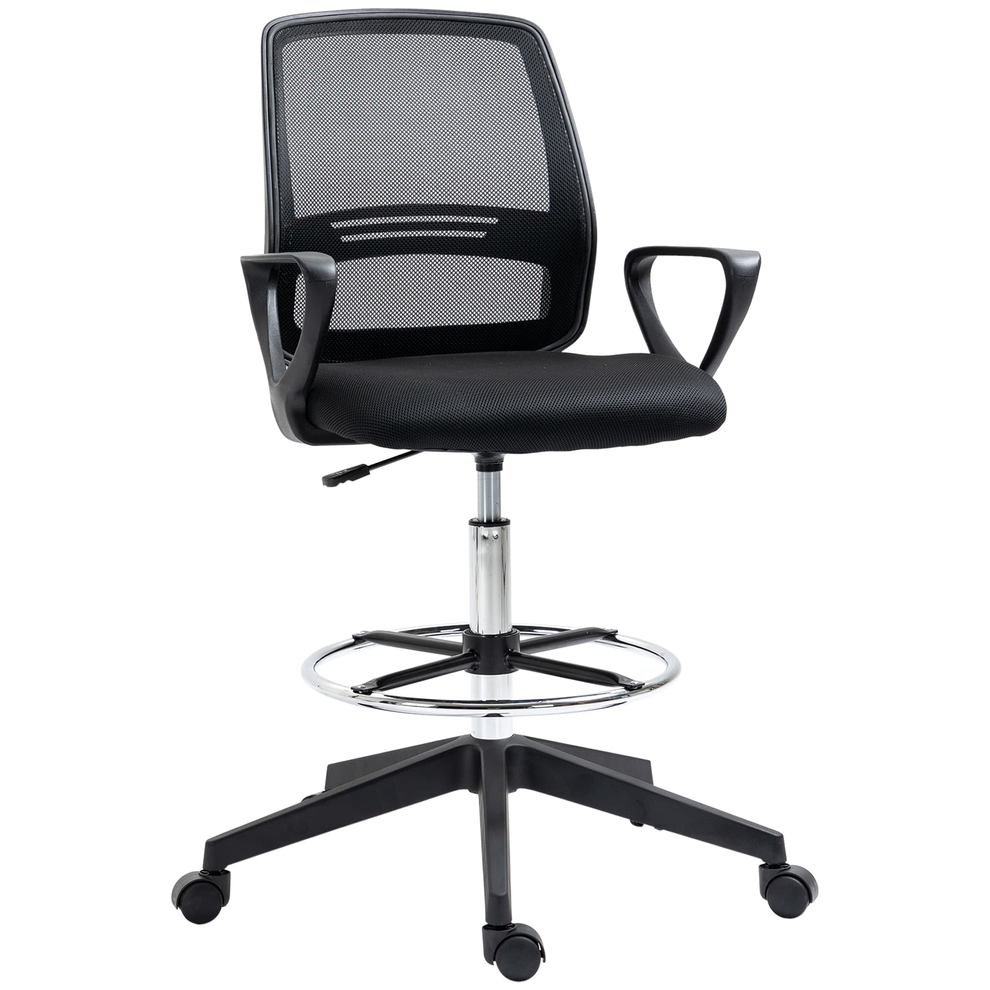 Vinsetto Ergonomic Mesh Back Drafting Chair, Draughtsman Chair, 360° Swivel Tall Office Chair with Adjustable Height and Footrest, Black | Aosom UK