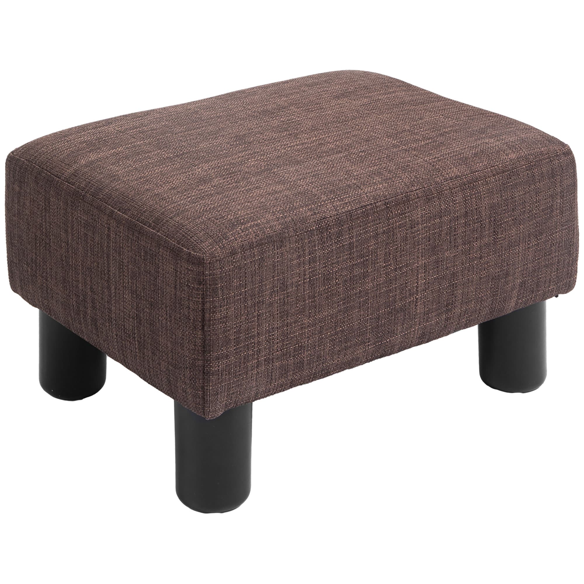 HOMCOM Compact Linen Fabric Ottoman, Modern Footstool Cube with Durable Plastic Legs, Living Room, Brown | Aosom UK