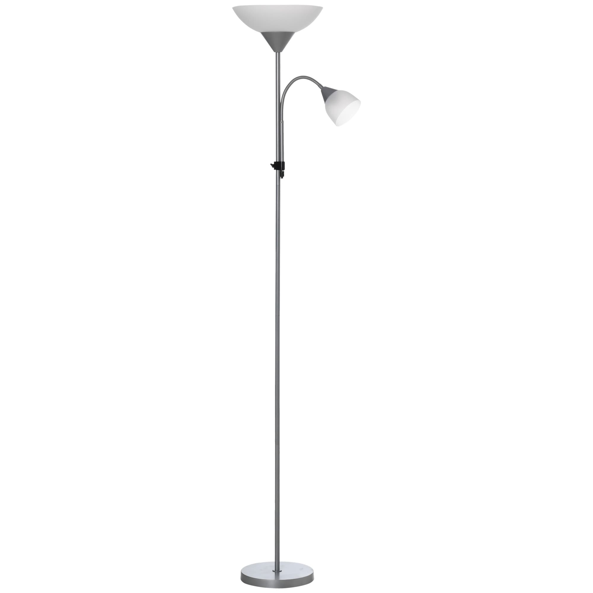 HOMCOM Modern Floor Reading Lamp 2 Adjustable Heads Light Steel Base Living Room Bedroom Office, 179.5cm | Aosom UK