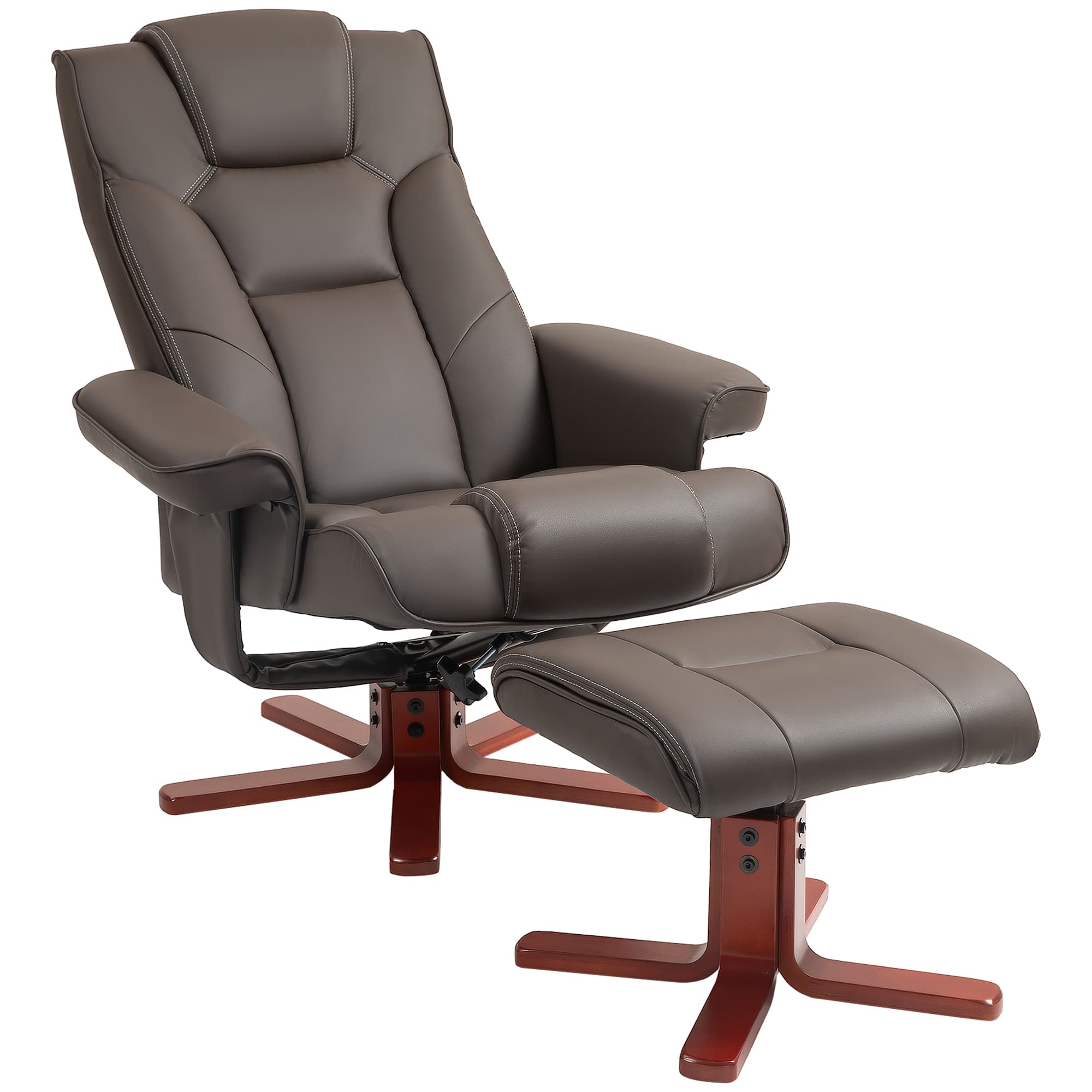 HOMCOM Faux Leather Manual Recliner and Footstool Set - Brown | Aosom UK