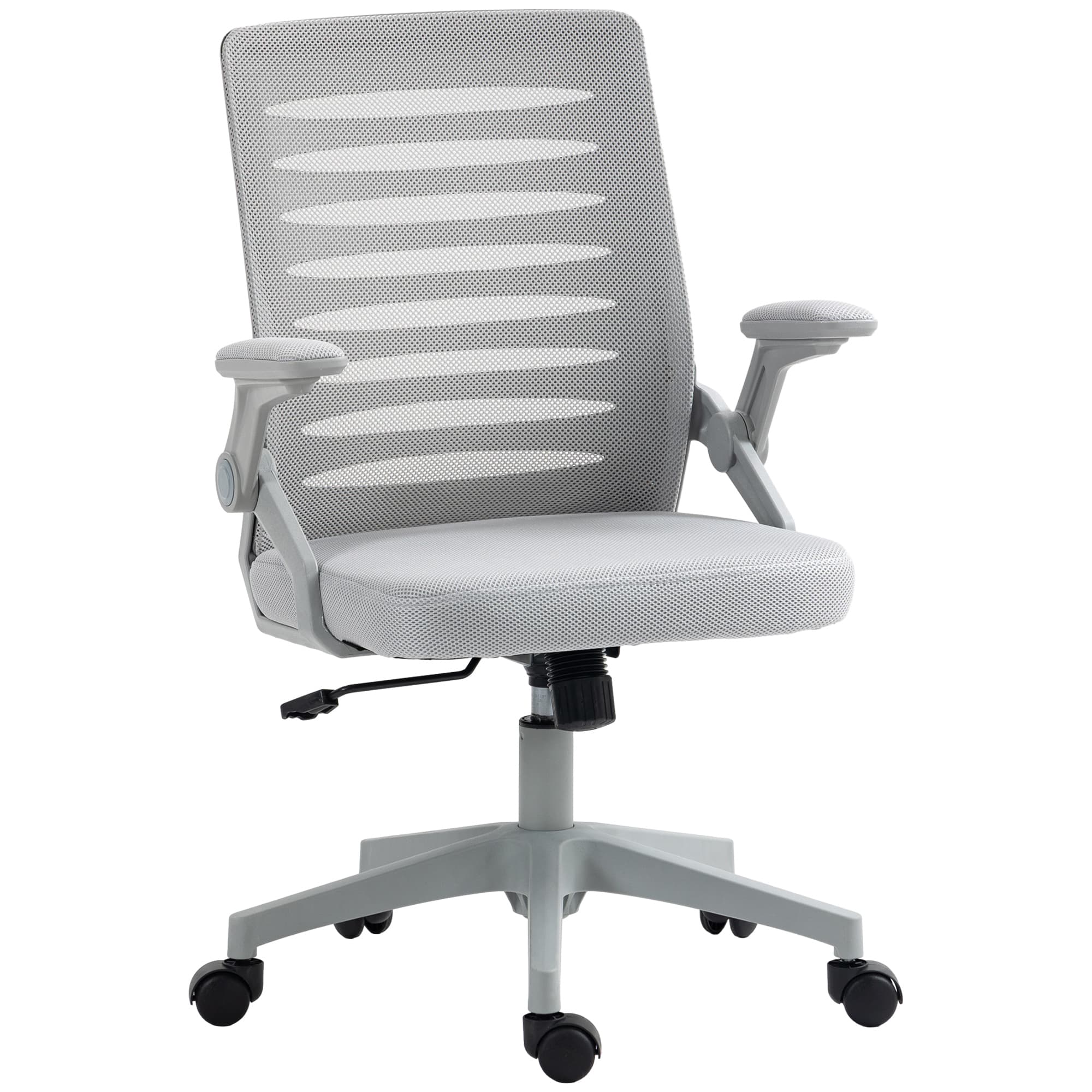 Vinsetto Mesh Office Chair with Flip-up Armrests, Adjustable Height, Swivelling and Tilting Seat, Ergonomic Desk Chair, Grey | Aosom UK