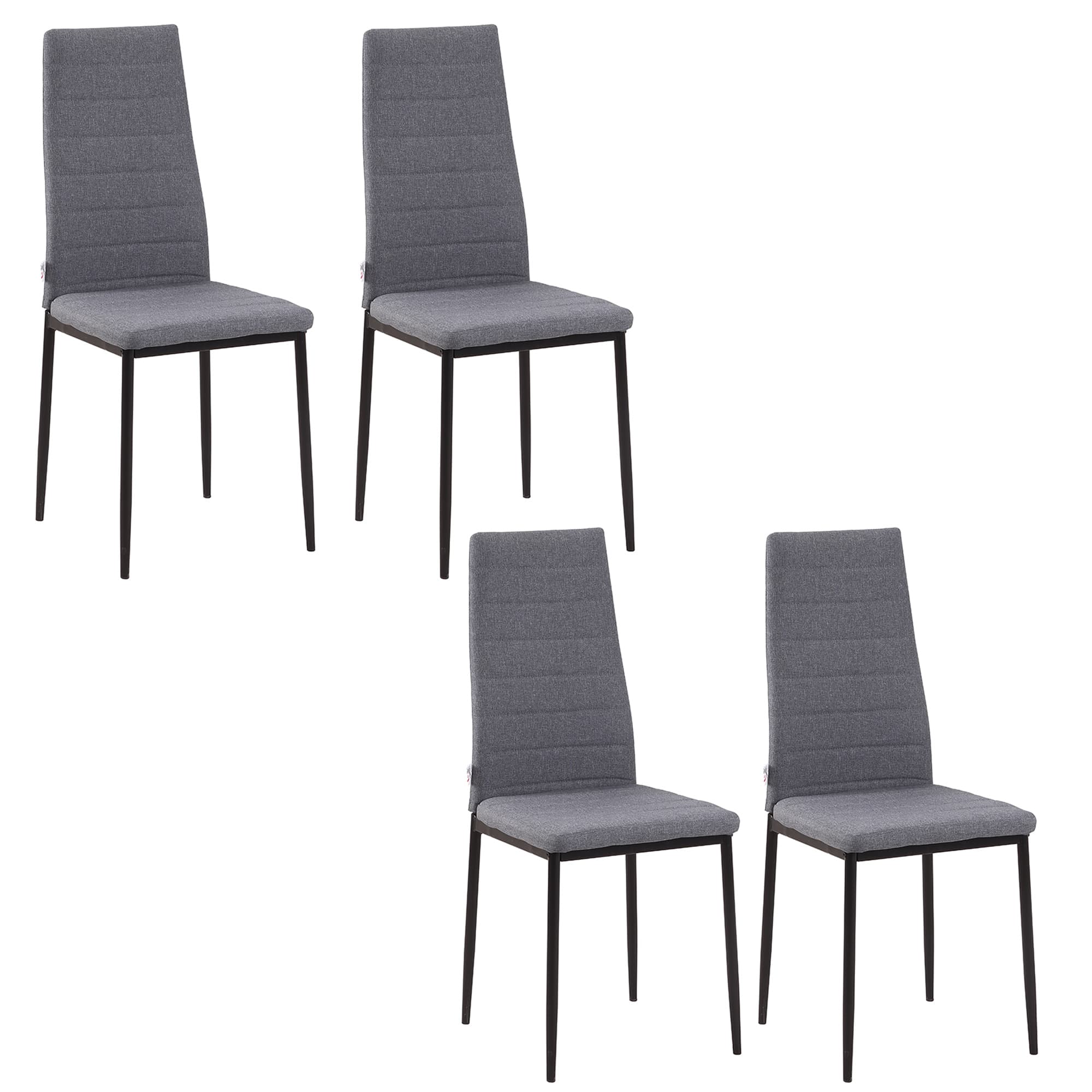 HOMCOM Set of 4 Dining Room Chairs, Linen Upholstered Kitchen Chairs, Outdoor Dining Chairs with Padded Seat & Metal Legs, Grey | Aosom UK