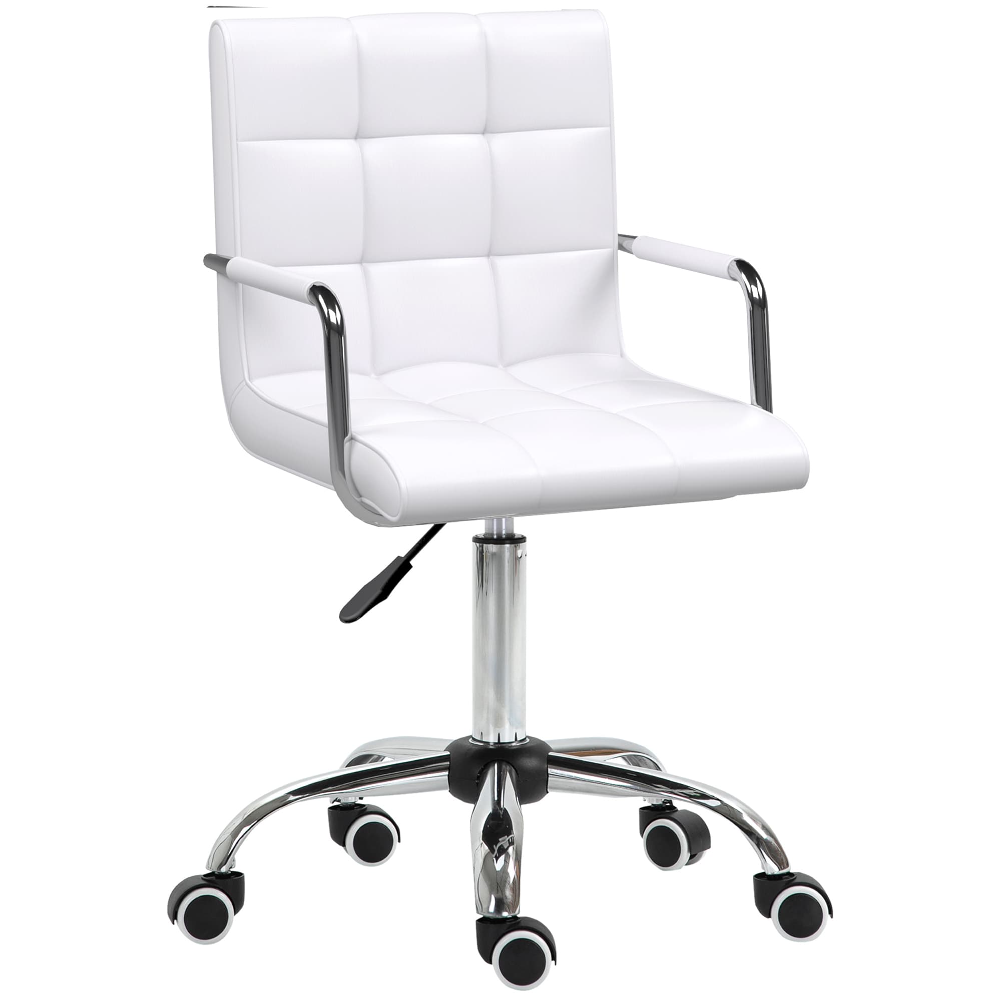Vinsetto Ergonomic Desk Chair, Adjustable PU Swivel Chair with Armrest & Silent Wheels for Makeup & Study, White | Aosom UK