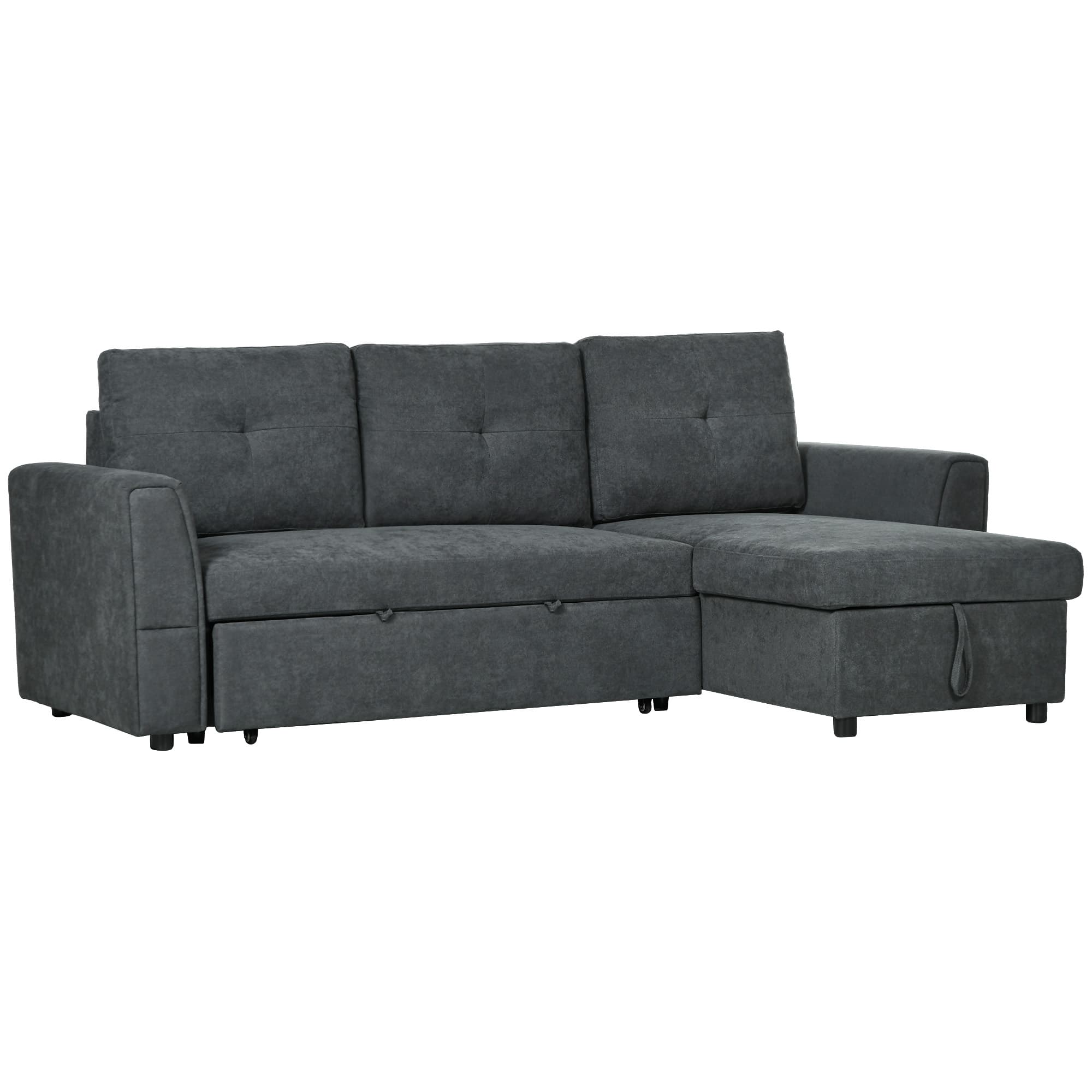 HOMCOM 3 Seater Sofa Bed, Pull Out Sofa Bed with Larger Bed Size & Thicker Cushion Padding, Corner Sofa Bed with Storage, Dark Grey | Aosom UK
