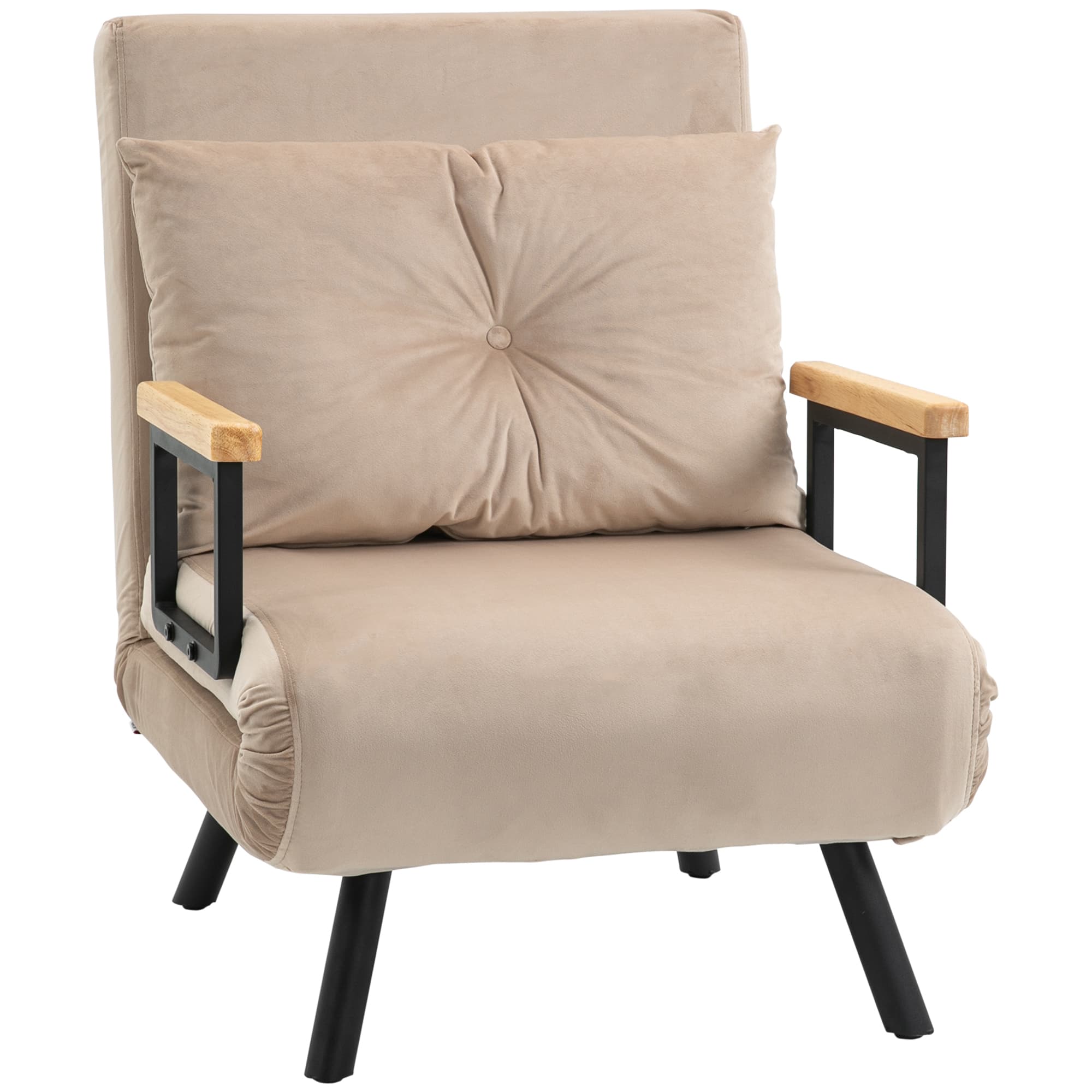 HOMCOM Single Sofabed Chair Velvet Single Chair Bed Single Sofa Bed Folding Single Bed 4-in-1 Velvet Feel with Pillow Beige | Aosom UK