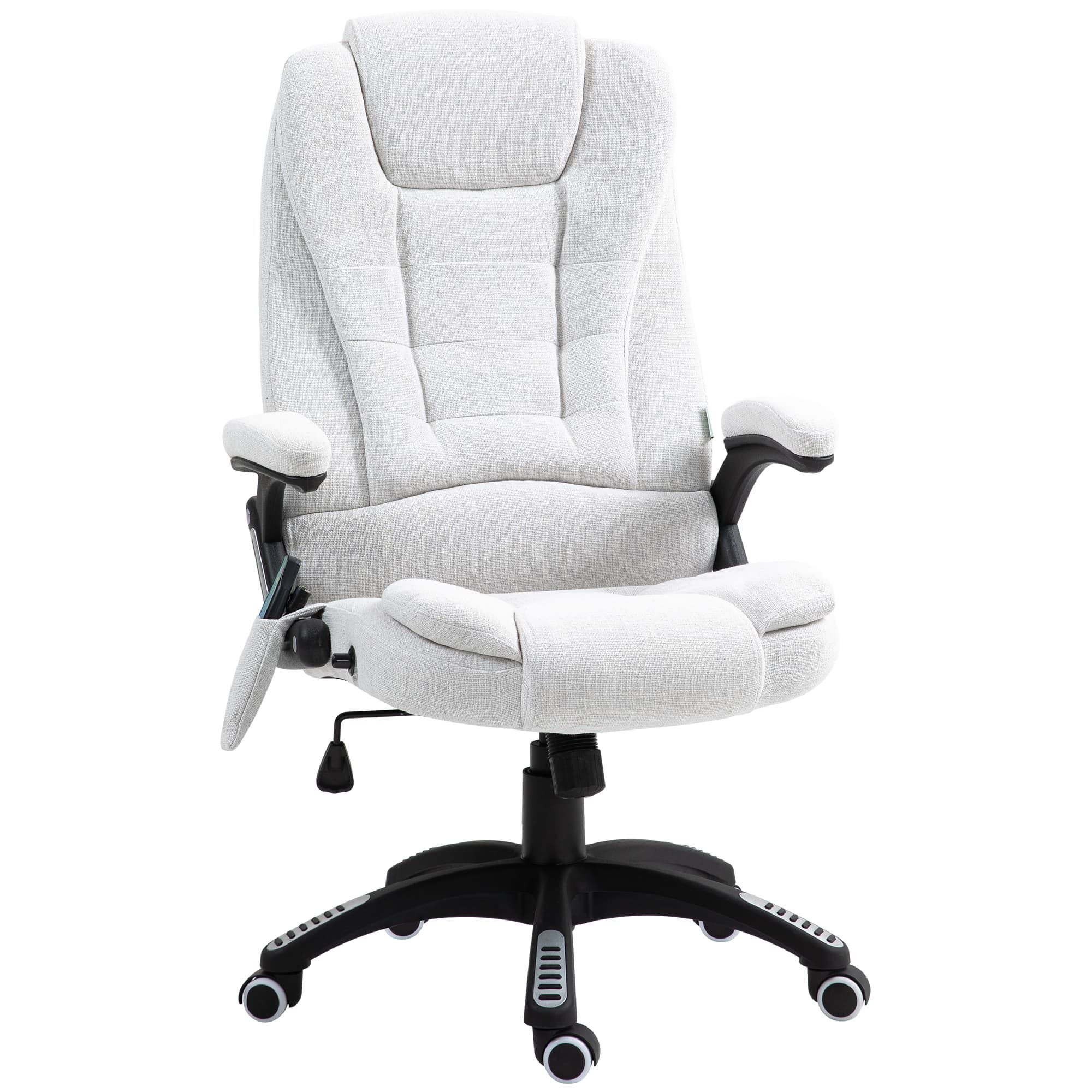Vinsetto Massage Office Chair w/ 6 Heated Vibration Points, Executive Office Chair w/ Scratch Resistant Fabric 360°, Swivel Wheels, Cream White | Aosom UK