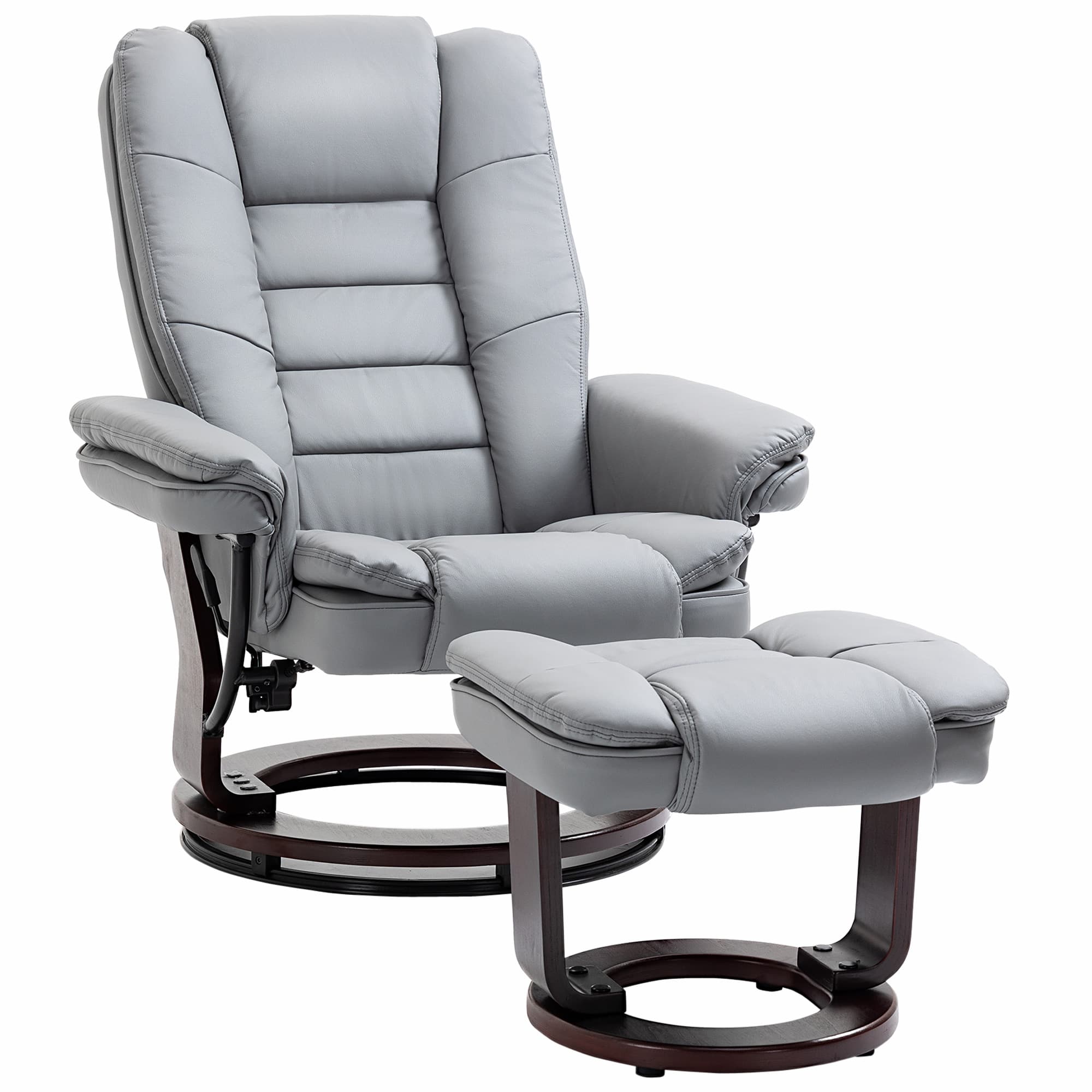 HOMCOM Recliner Chair With footstool, Recliner Armchair up to 130kg Capacity, 135° Reclining Swivel Sofa Chair for Living Room, Grey | Aosom UK
