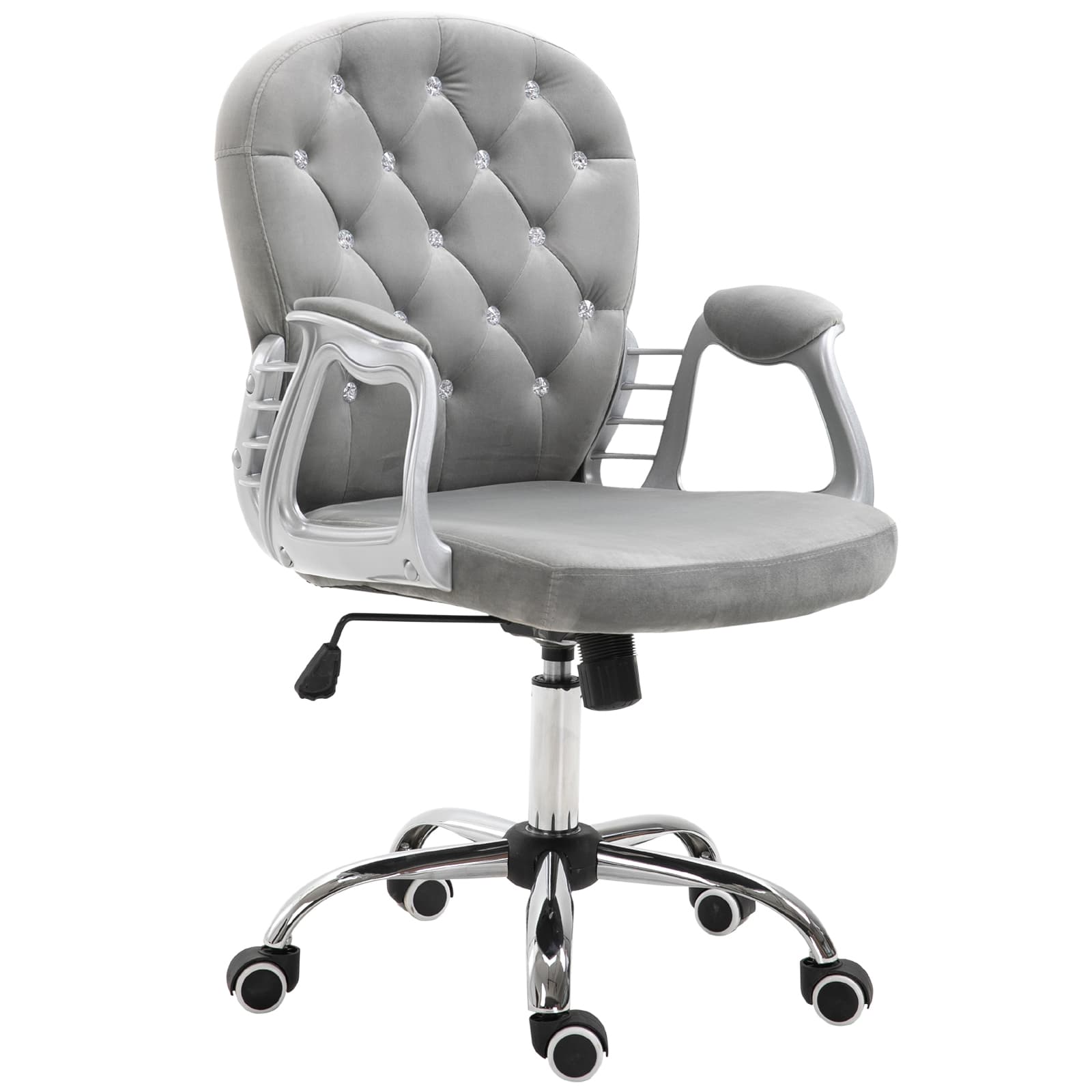 Vinsetto Ergonomic Office Chair with Diamond Tufted, Velour Padded, 5 Castor Wheels, 360° Swivel Ergonomic Desk Chair, Grey | Aosom UK
