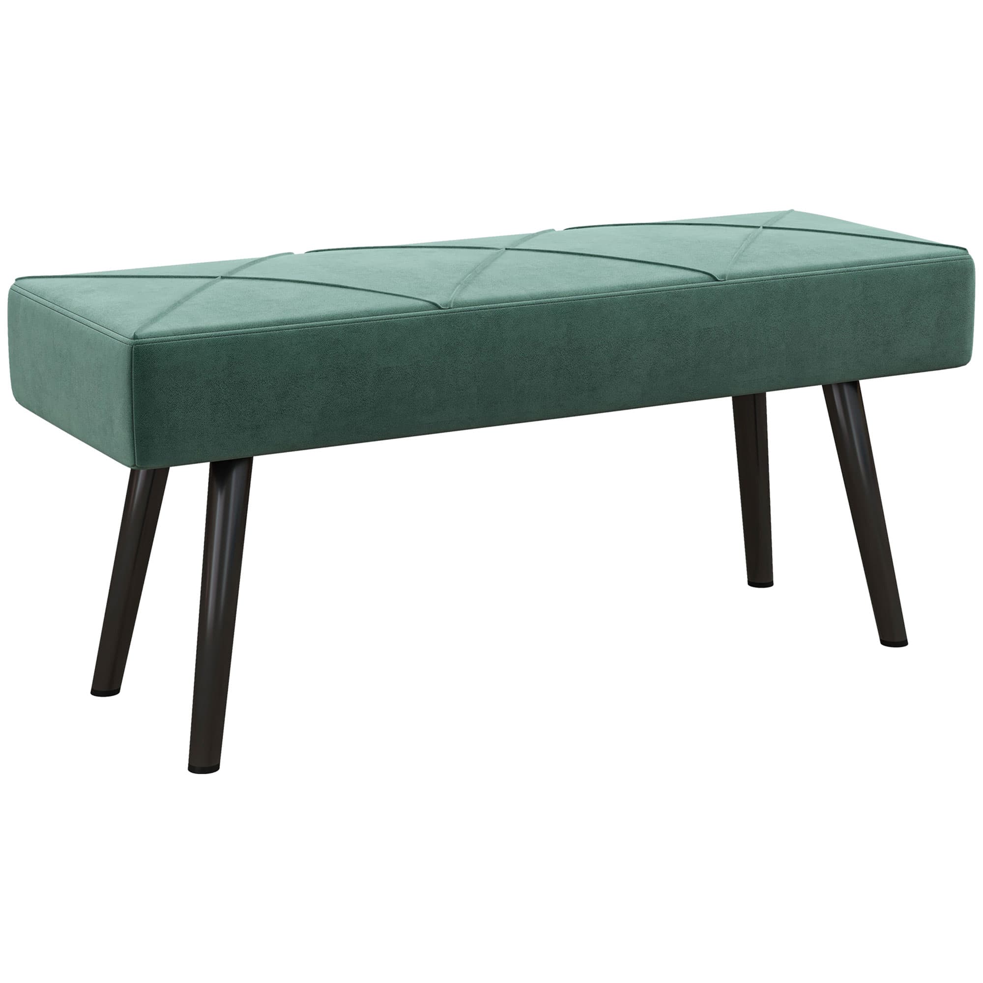 HOMCOM Bedroom Bench Shoe Bench with Soft Cushion, Velvet Upholstery, Steel Legs, for Entryway & Window Seat Storage, Green | Aosom UK