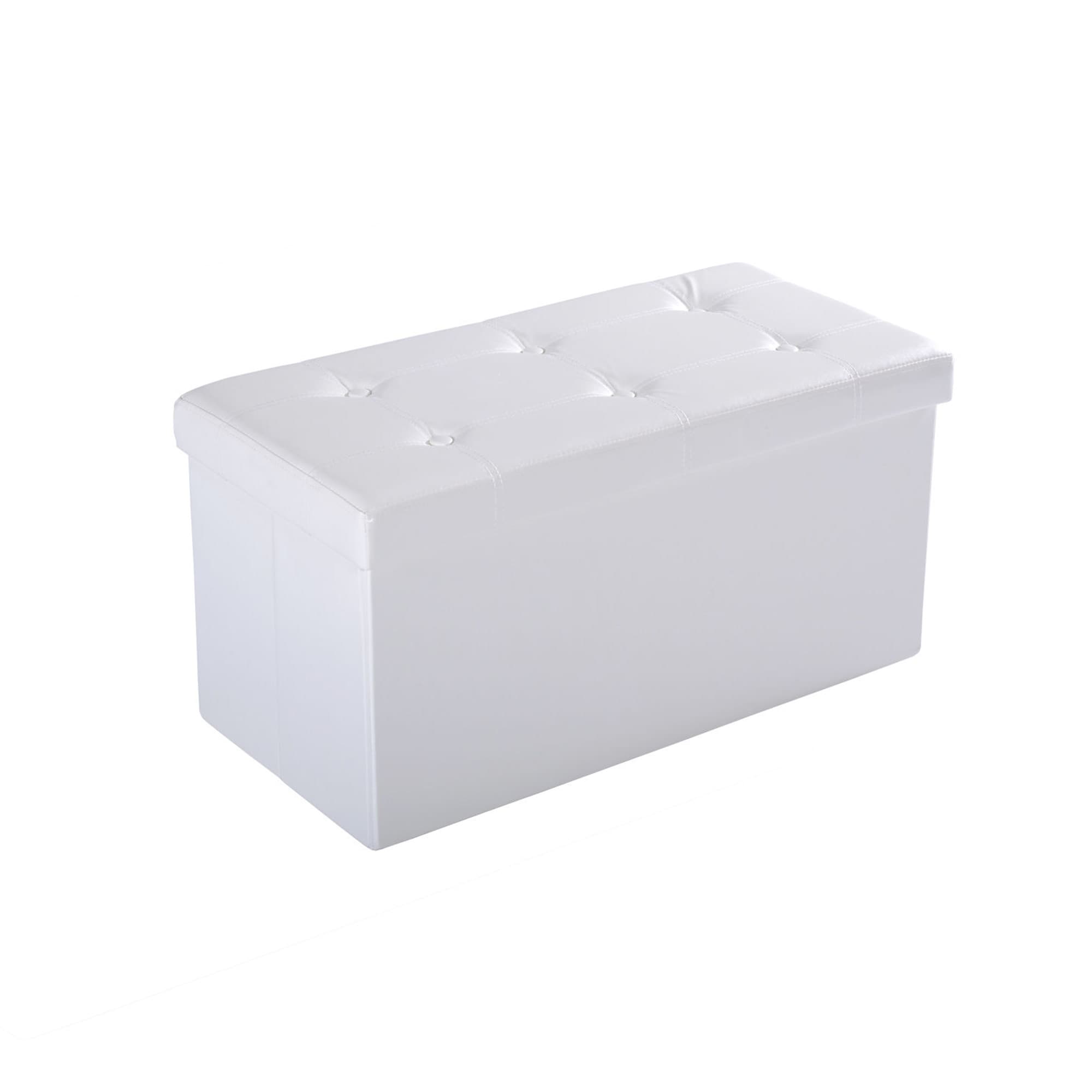 HOMCOM Ottoman Bench Seat, Folding Faux Leather Storage Cube, Rectangular Footrest Stool Box, Cream White | Aosom UK
