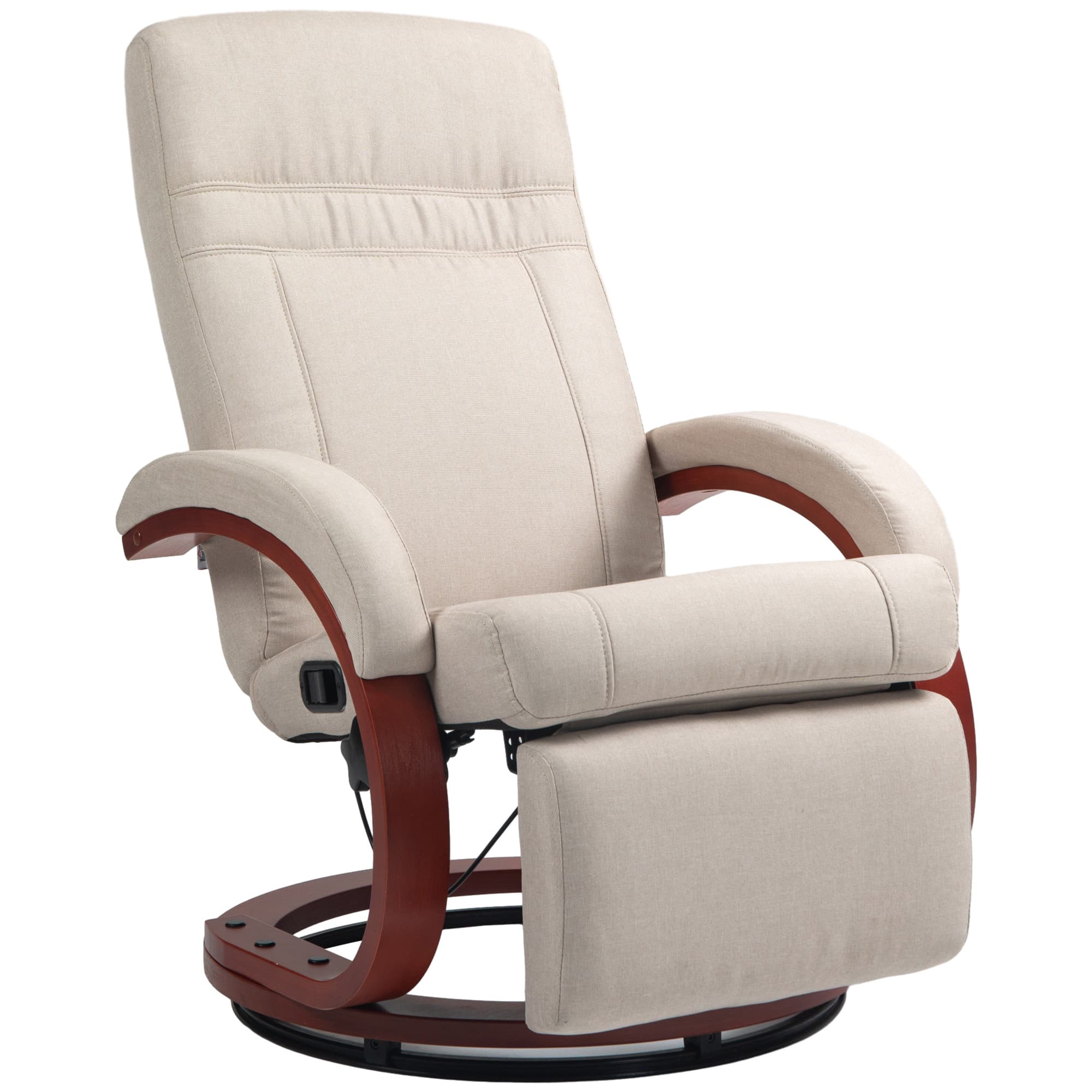 HOMCOM Swivel Recliner Chair with Extended Footrest, Manual Reclining Armchair with Wood Base for Living Room, Bedroom, Beige | Aosom UK