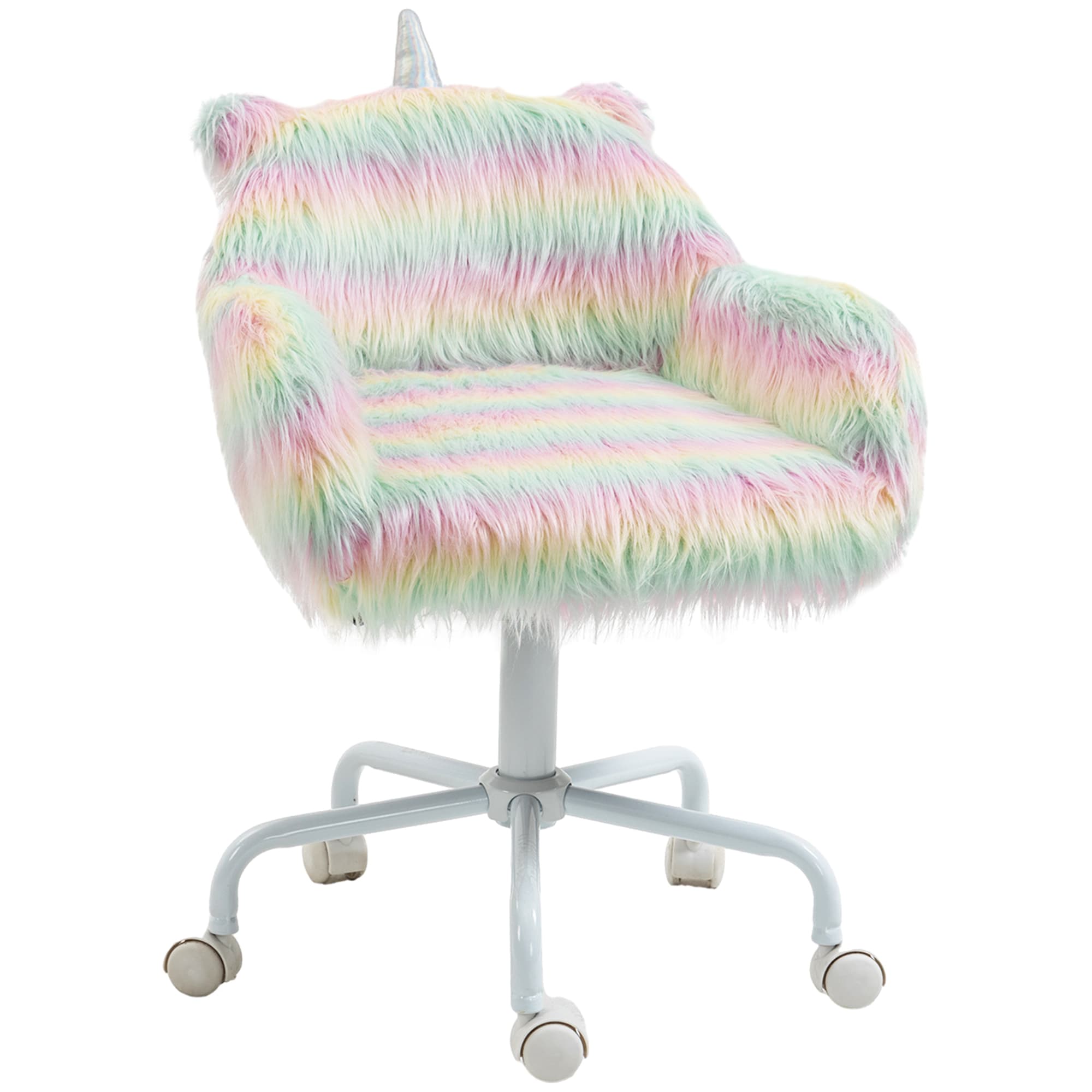 Vinsetto Unicorn Home Office Chair, Height Adjustable Fluffy Desk Chair with Armrests and Swivel Wheels, Makeup Chair, Colourful | Aosom UK