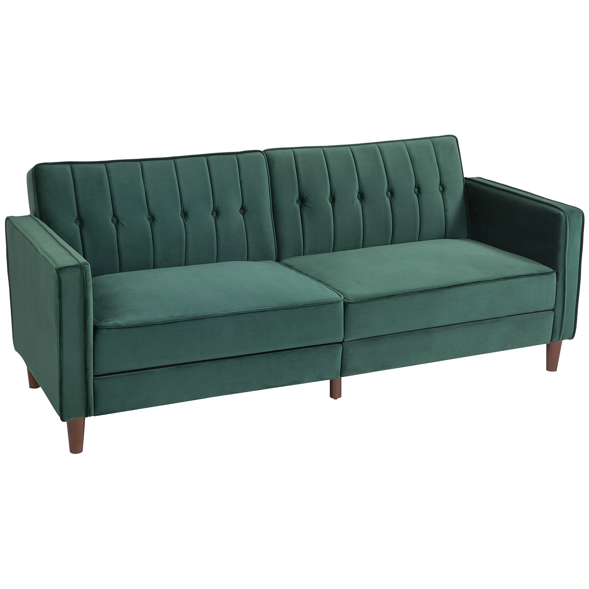 HOMCOM Velvet-Feel Three-Seater Sofa Bed - Green | Aosom UK