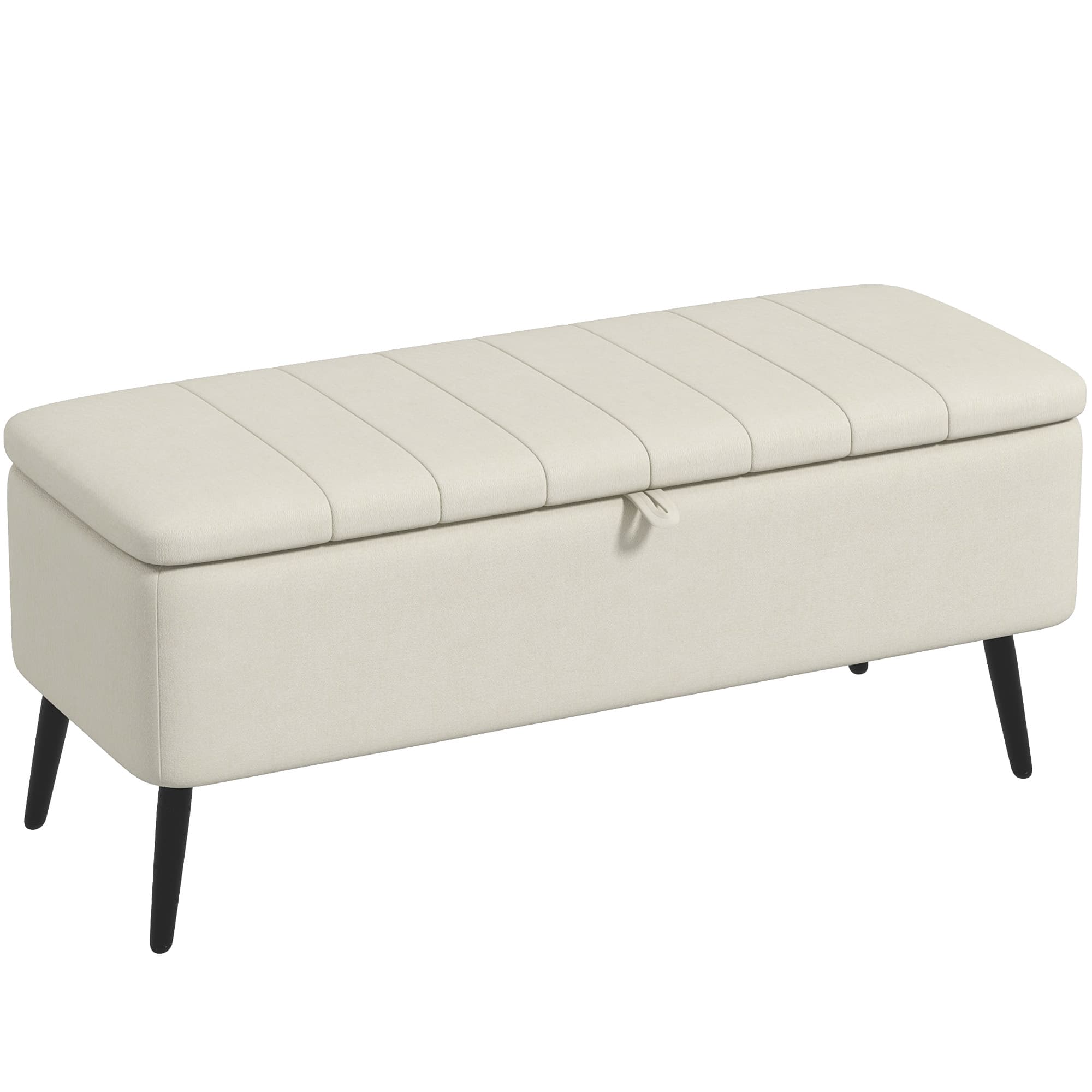 HOMCOM Storage Ottoman Linen Fabric Bench with Flip Top - Cream White | Aosom UK