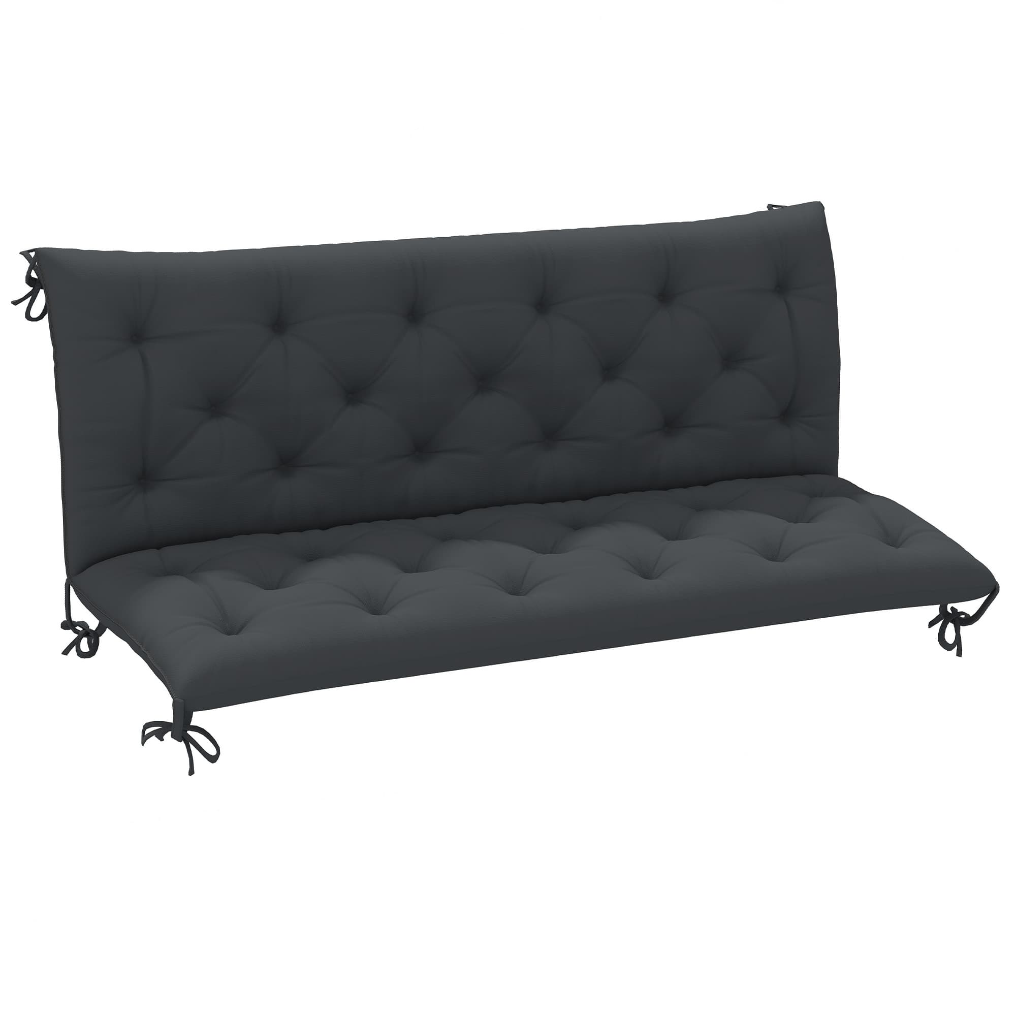 Outsunny Garden Bench Cushion: Cosy Outdoor Seating Pad with Back Support and Ties, Black, 98 x 150 cm | Aosom UK