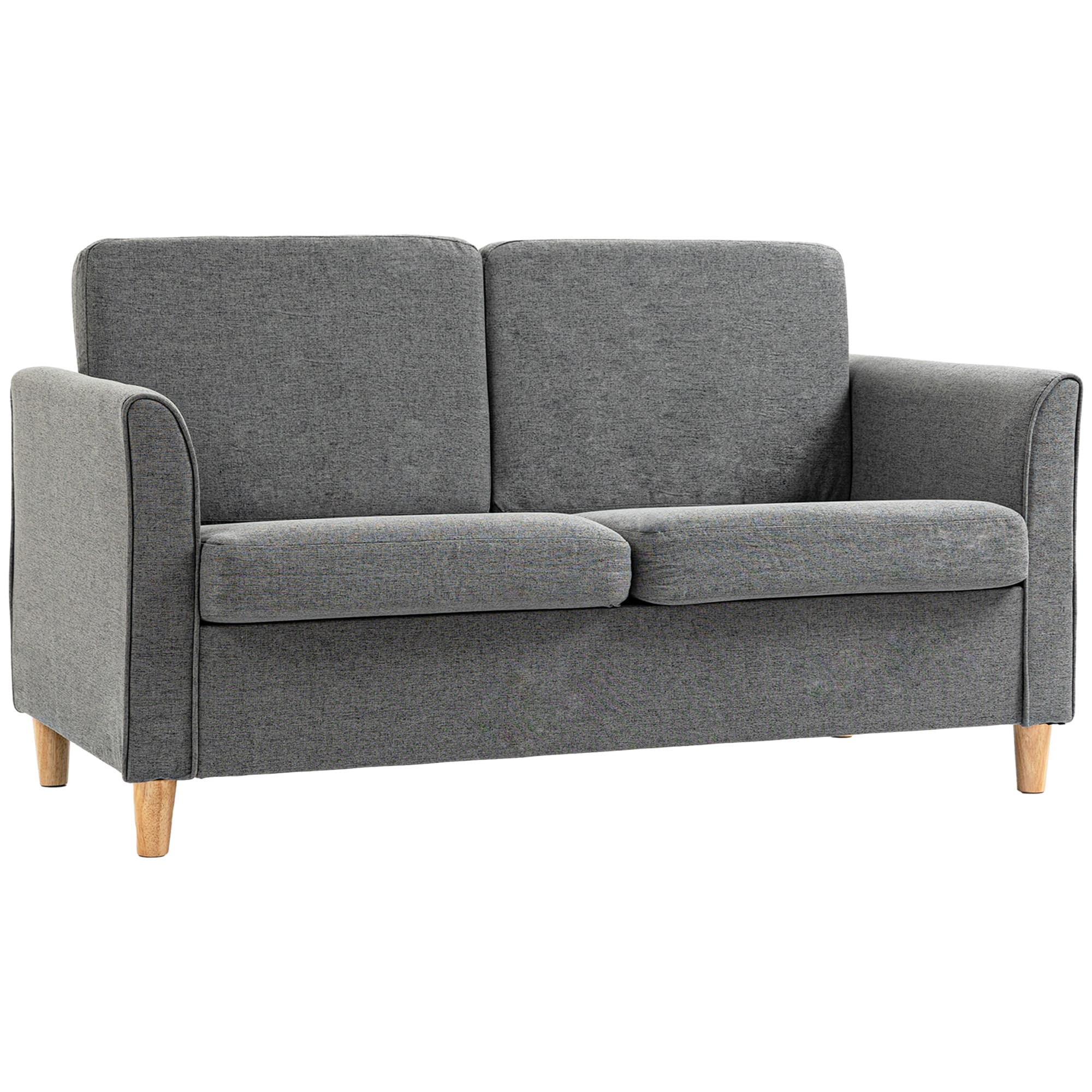 HOMCOM Compact Loveseat Sofa, Modern 2 Seater Sofa for Living Room with Wood Legs and Armrests, Cat Scratch Resistant, Grey | Aosom UK