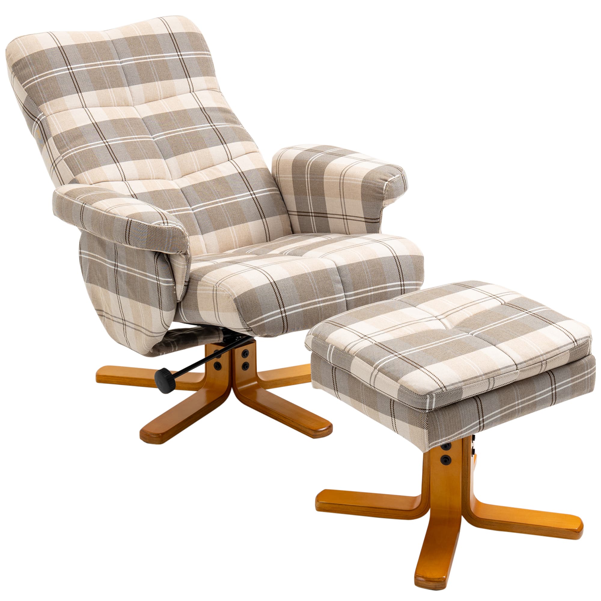 HOMCOM Linen Swivel Recliner Chair with Footstool, Wooden Base, Cat Scratch Resistant, Multicolour | Aosom UK