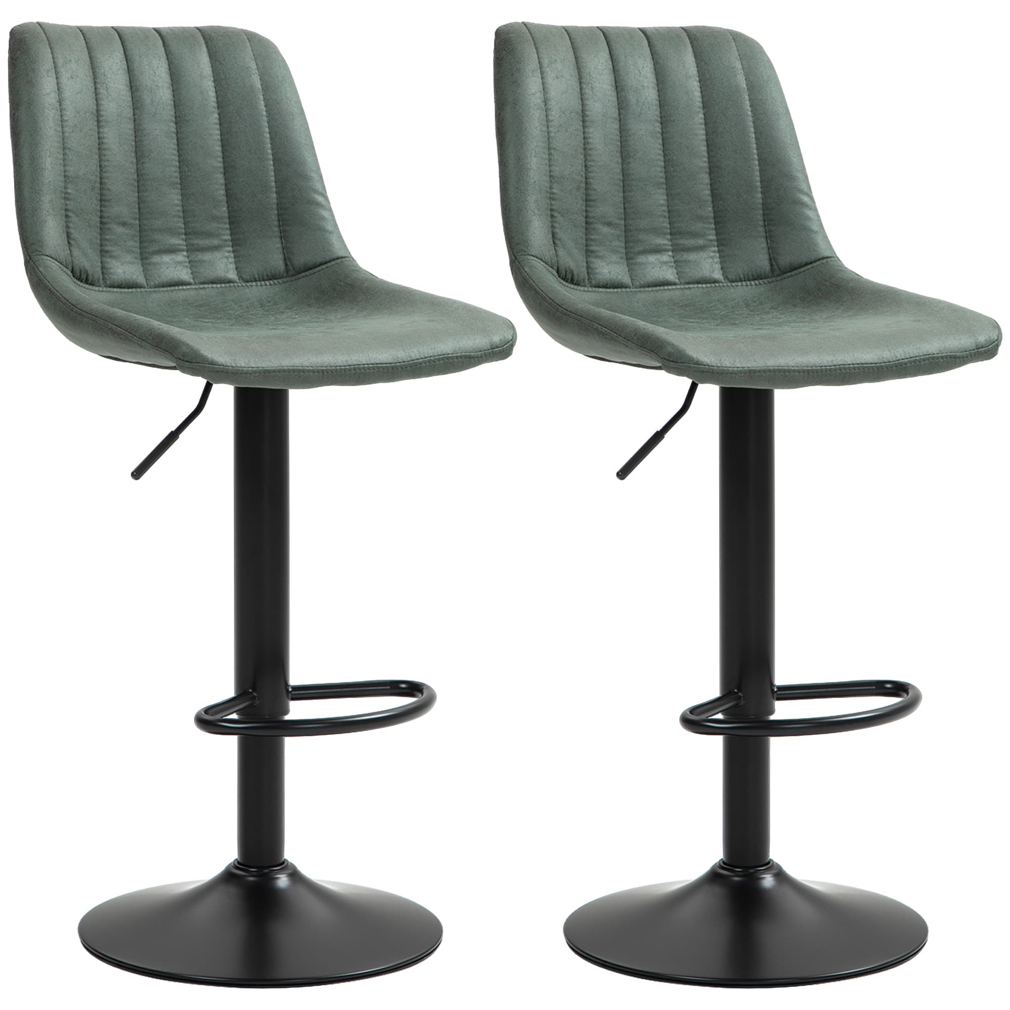 HOMCOM Adjustable Bar Stools Set of 2 Counter Height Barstools Dining Chairs 360° Swivel with Footrest for Home Pub, Green