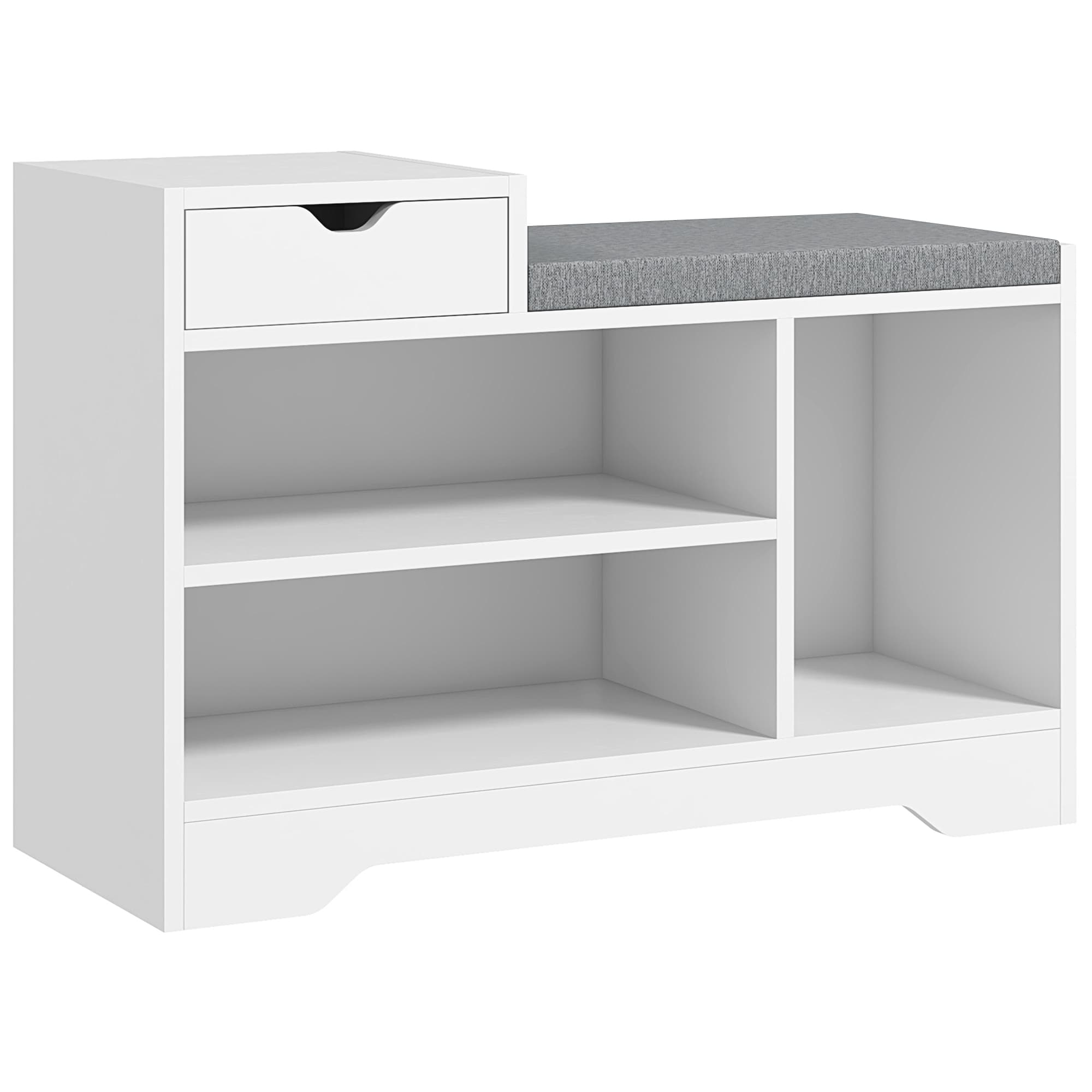 HOMCOM Entryway Shoe Storage Bench with Drawer & 3 Open Shelves, Upholstered Hallway Bench for Shoes, White | Aosom UK