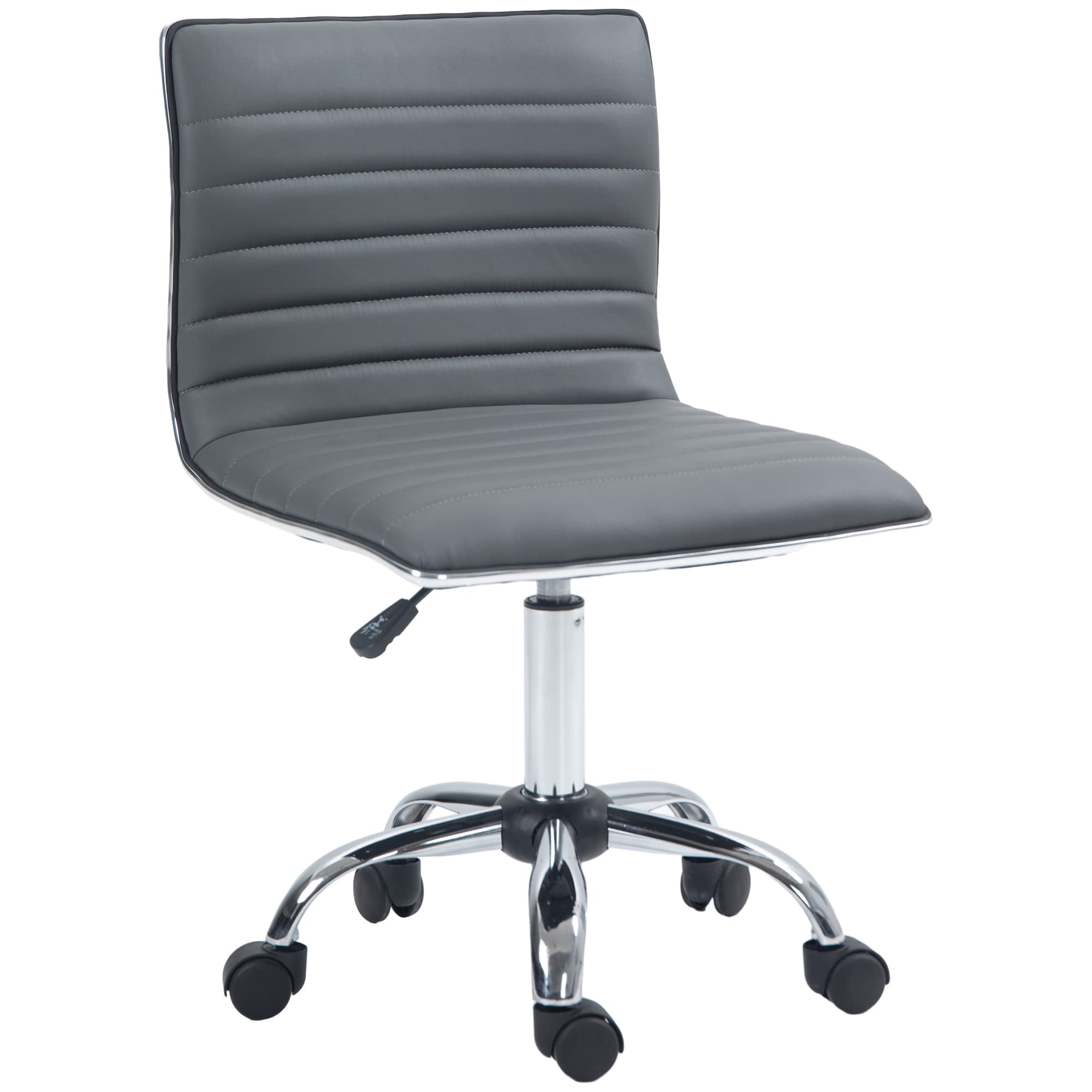 Vinsetto Armless Office Chair, PU Leather Desk Chair with Adjustable Height, Swivel Rolling Wheels for Home Office, Dark Grey | Aosom UK