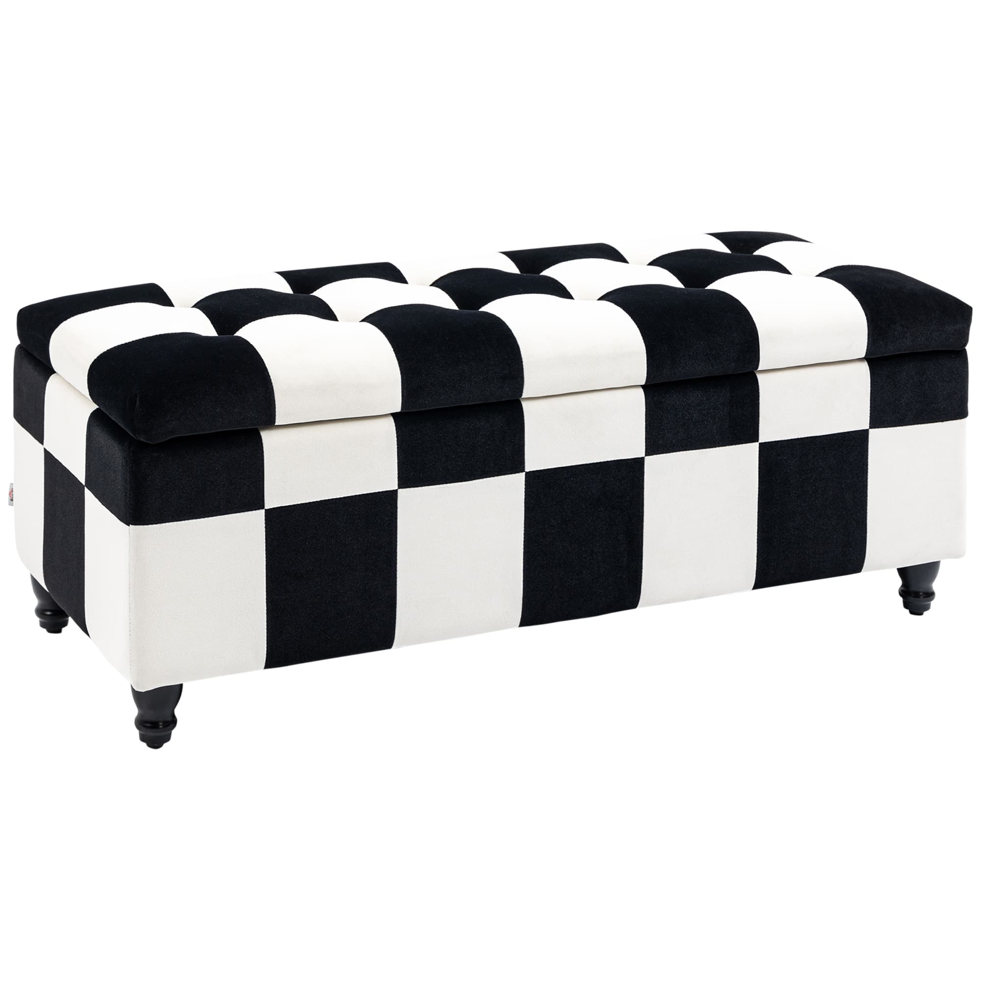 HOMCOM Ottoman Storage Box Storage Rubberwood Frame Long Ottoman Storge Velvet Storage Ottoman 114 x 47 x 47cm, White and Black | Aosom UK