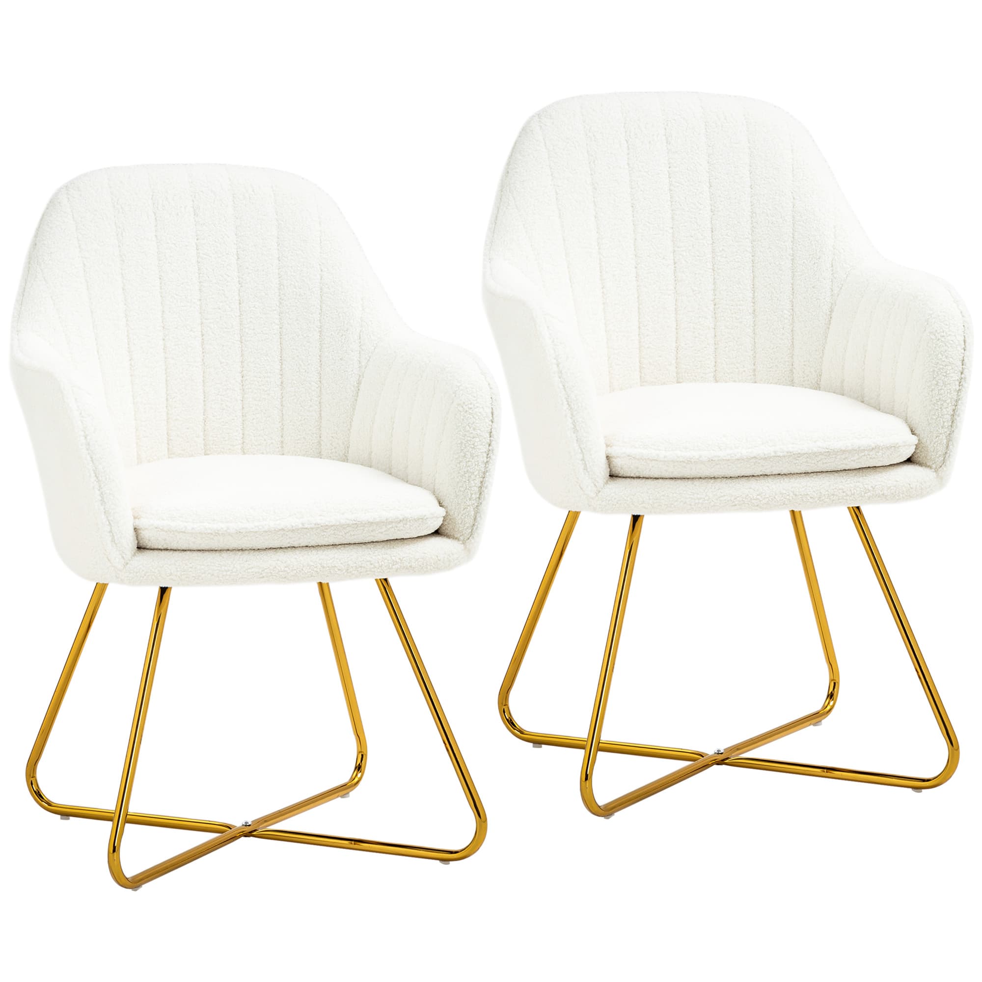 HOMCOM Modern Accent Chair Set of 2, Cashmere Tufted Armchair with Padded Seat, Occasional Bedroom Chair with Cross Steel Legs for Living Room, Cream White | Aosom UK