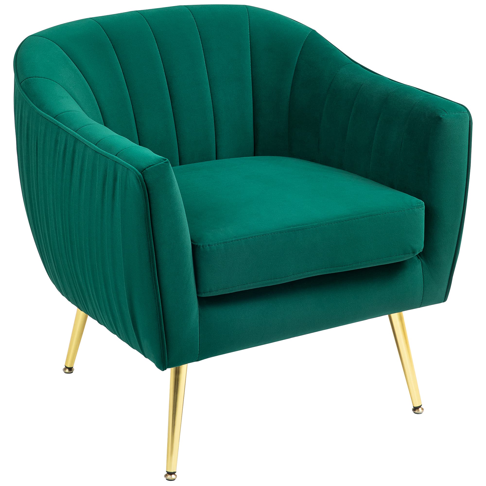 HOMCOM Velvet-Feel Tub Armchair, with Gold Tone Legs - Green