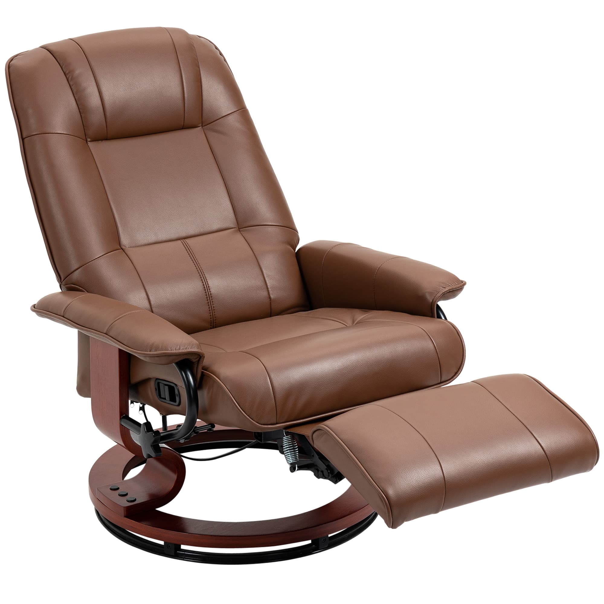 HOMCOM Swivel Recliner, Faux Leather Chair, Upholstered Armchair with Wooden Base for Living Room, Bedroom, Brown | Aosom UK