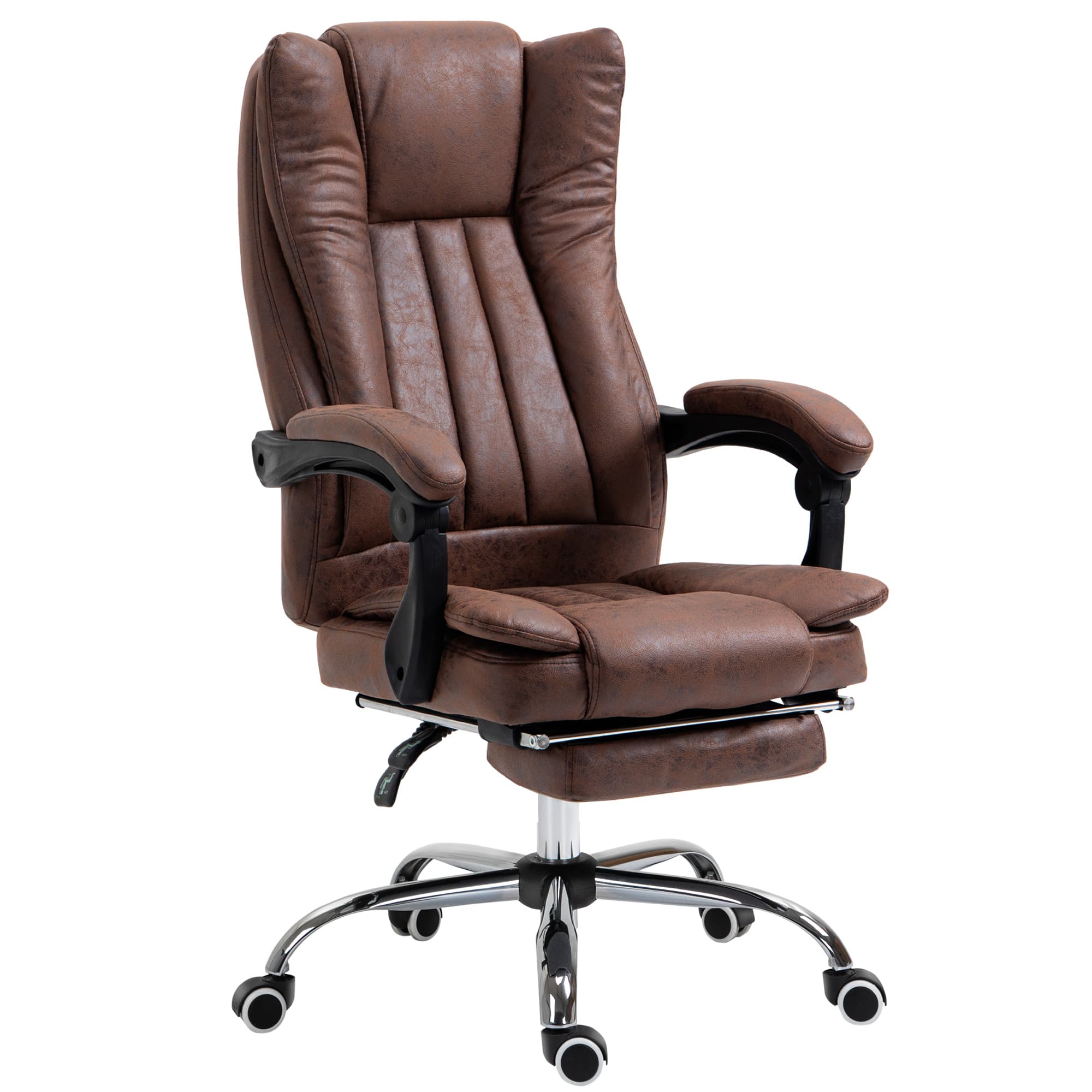 Vinsetto Ergonomic Office Chair, Home Office Chair with Reclining Function, Armrests, Swivel Wheels, Footrest, Cat Scratch Resistant Fabric, Brown| Aosom UK