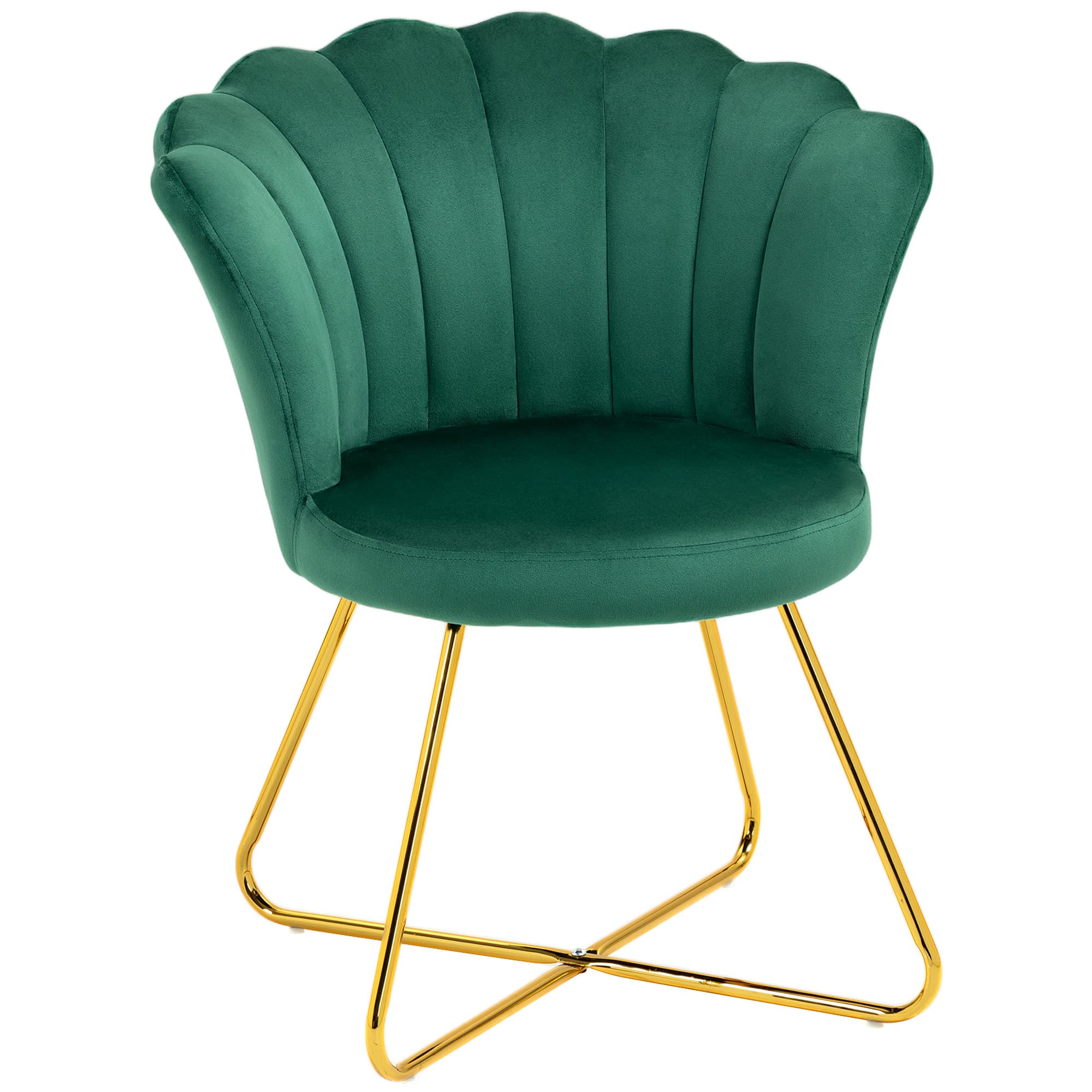 HOMCOM Velvet-Feel Lotus Petal Accent Chair - Green | Aosom UK