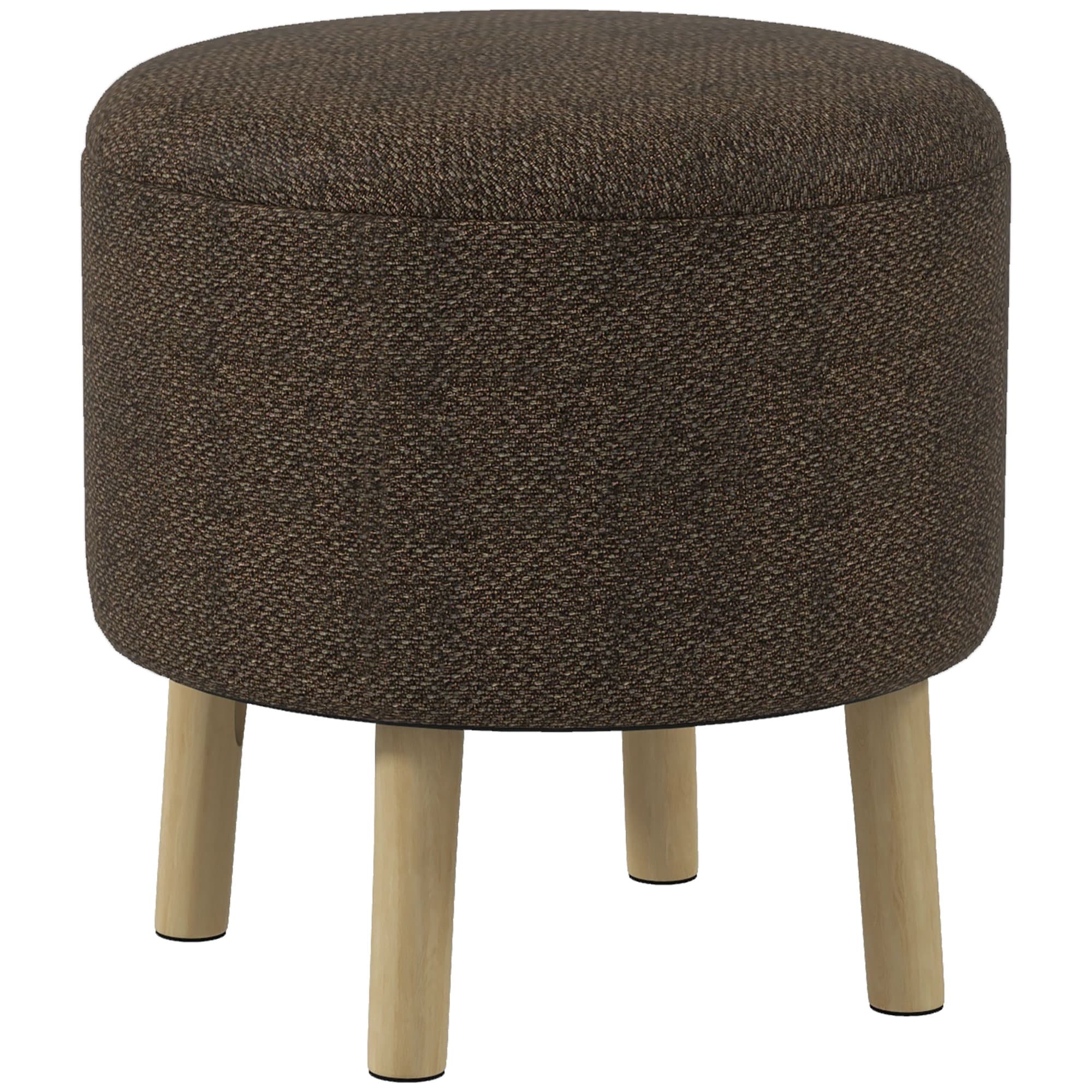 HOMCOM Linen Fabric Ottoman Stool with Storage, Round Upholstered Foot Stool with Padded Seat, Wood Legs, Cream White. | Aosom UK