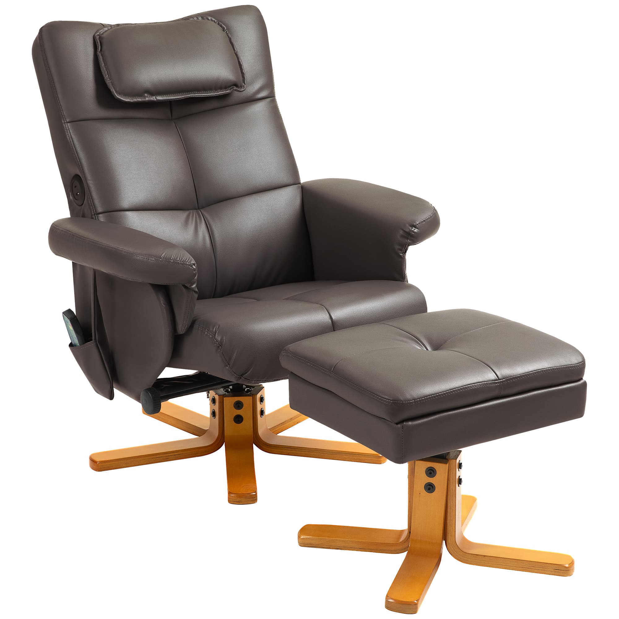 HOMCOM Faux Leather Massage Recliner Chair, with Storage Ottoman - Brown | Aosom UK