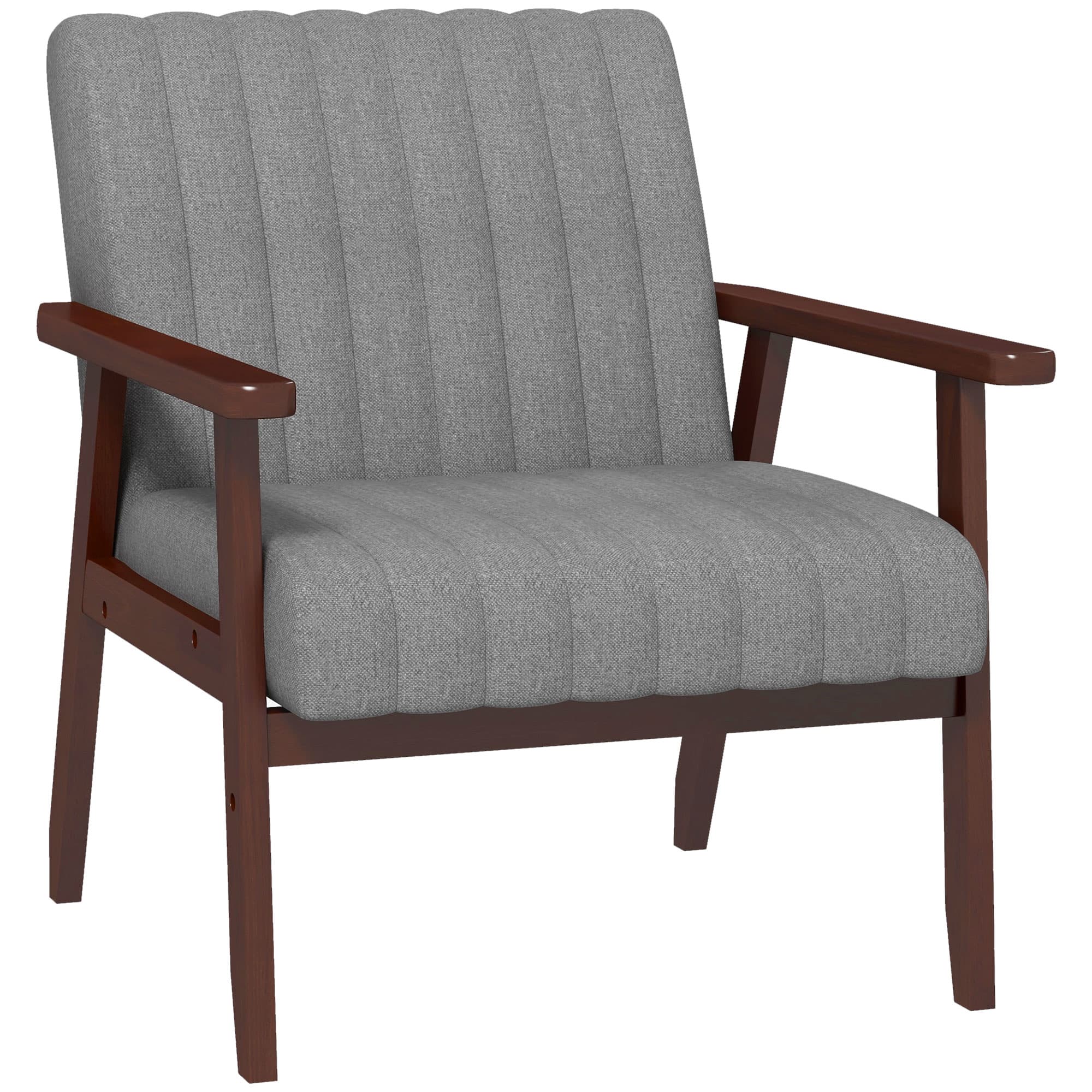 HOMCOM Modern Armchair, Anti-Cat-Scratch Fabric Accent Chair, Upholstered Living Room Chair with Wood Legs Tufting Pattern for Bedroom, Grey | Aosom UK