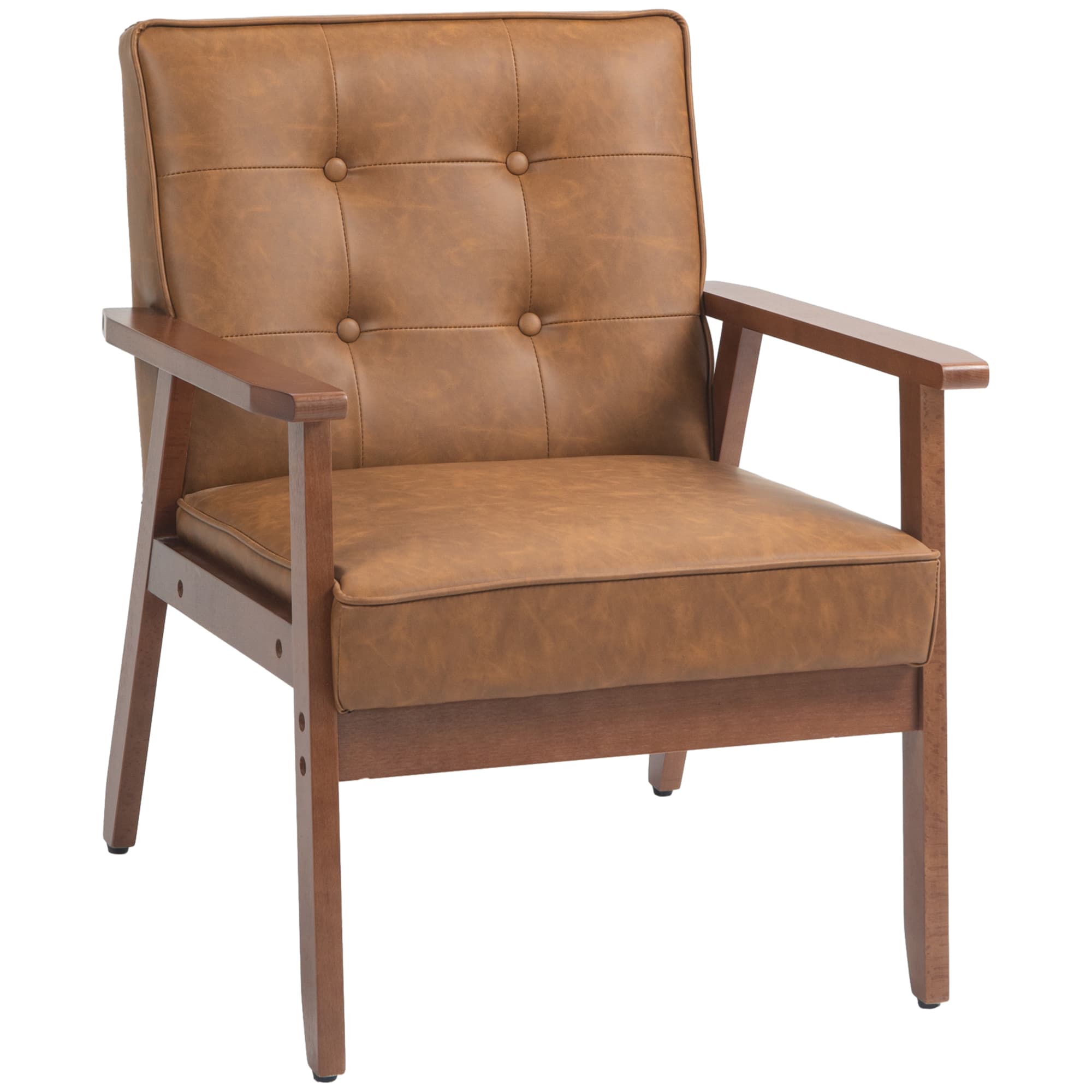 Retro-Style Accent Chair, HOMCOM Armchair with Faux Leather Seat - Brown | Aosom UK