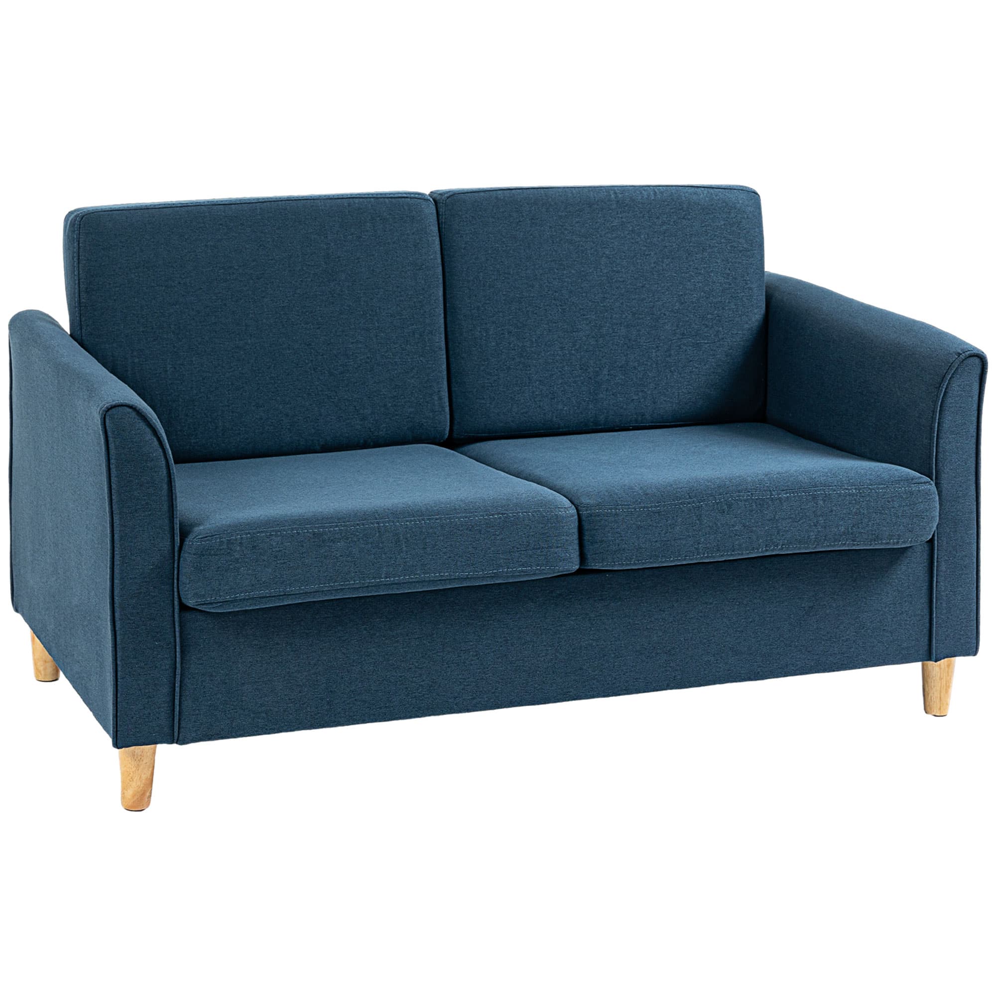 HOMCOM Compact Loveseat Sofa, Modern 2 Seater Sofa for Living Room with Wood Legs and Armrests, Cat Scratch Resistant, Blue | Aosom UK