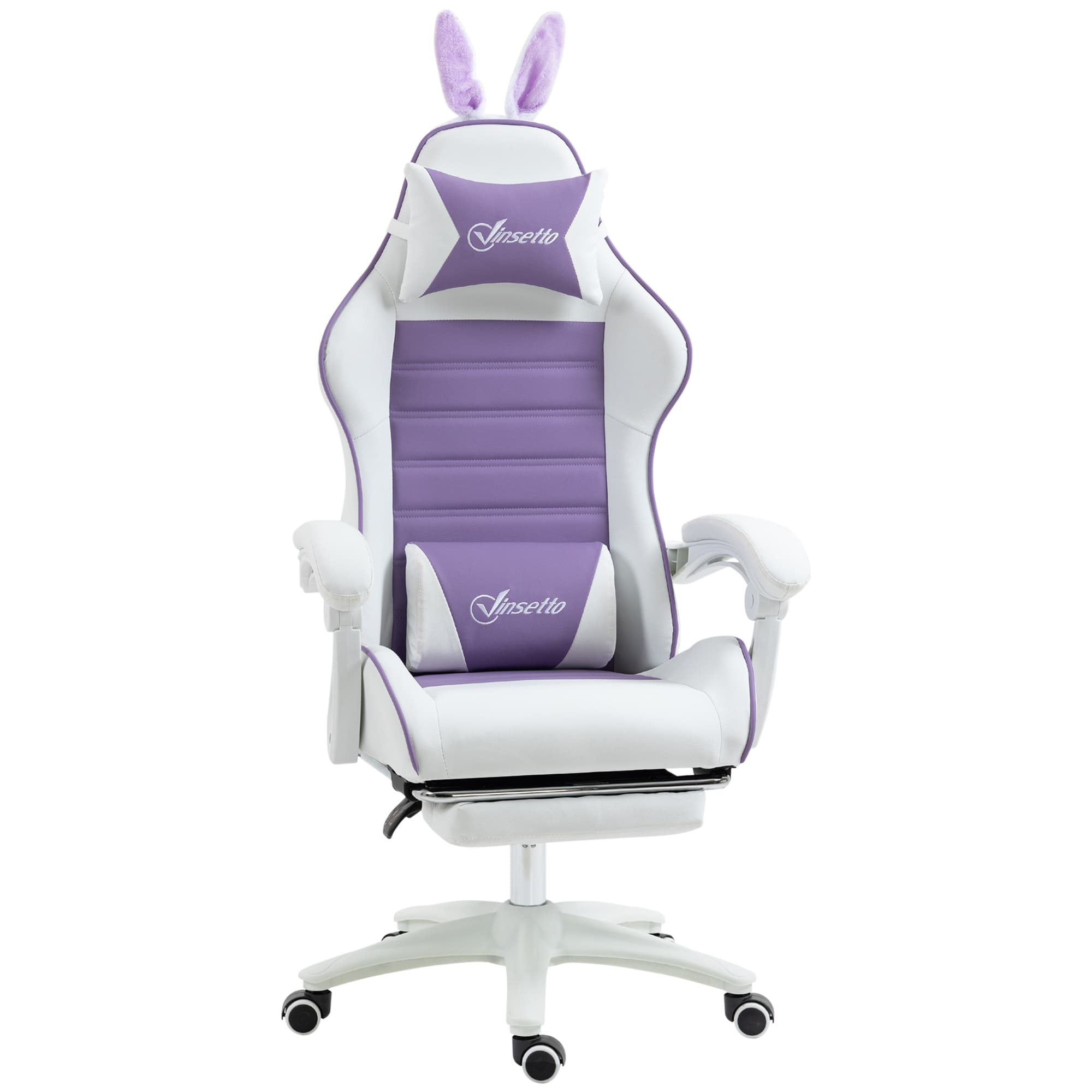 Vinsetto Racing Best Gaming Chair w/ Bunny Eears, the Manual Footrest & Faux Leather Upholstery as Recliner Chair, Purple | Aosom UK