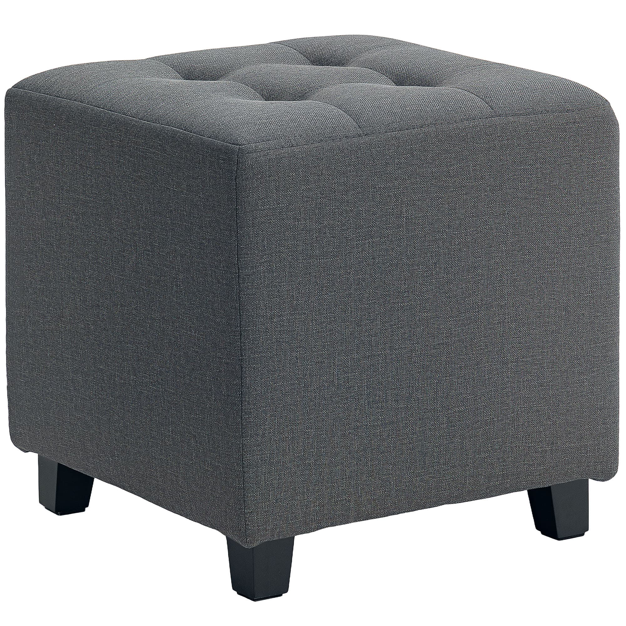 HOMCOM Square Footstool, Linen Fabric Footrest Foot Stool with Rubber Wood Legs and Padded Seat for Living Room, Entryway, 35 x 35 x 35cm, Grey