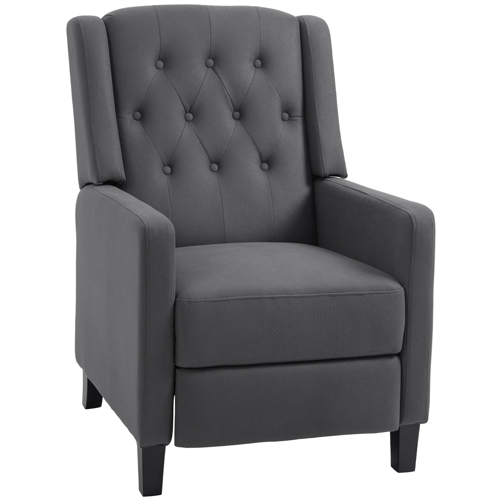 HOMCOM Wingback Recliner Chair for Home Theater, Button Tufted Microfibre Cloth Reclining Armchair with Leg Rest, Anti-Cat-Scratch, Deep Grey