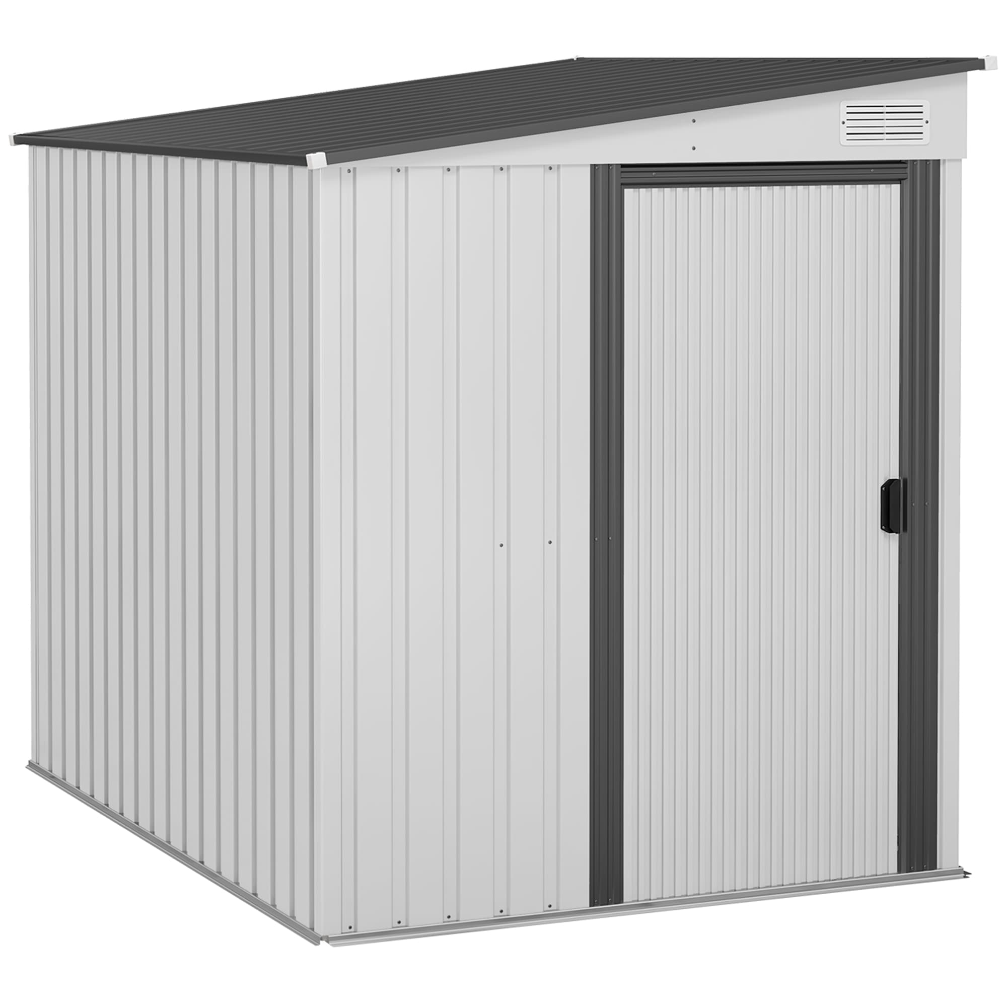 Outsunny 5 x 7FT Galvanised Metal Shed with Foundation, Lean to Tool Garden Shed with Sliding Doors and 2 Vents, White