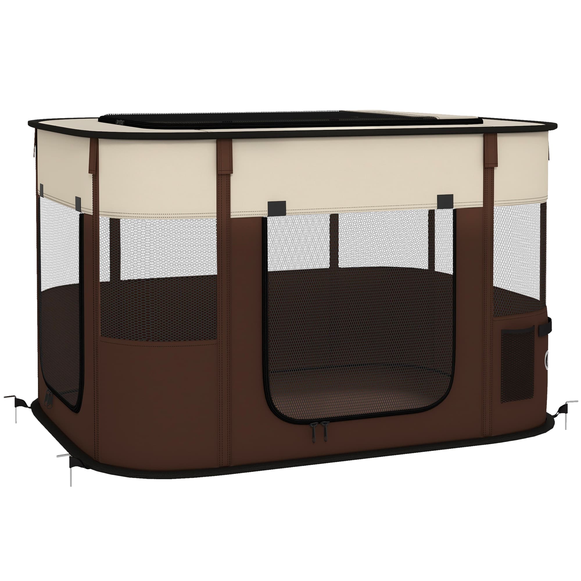PawHut Foldable Dog Pen with Storage Bag for Indoor/Outdoor Use, Brown | Aosom UK thumbnail 3