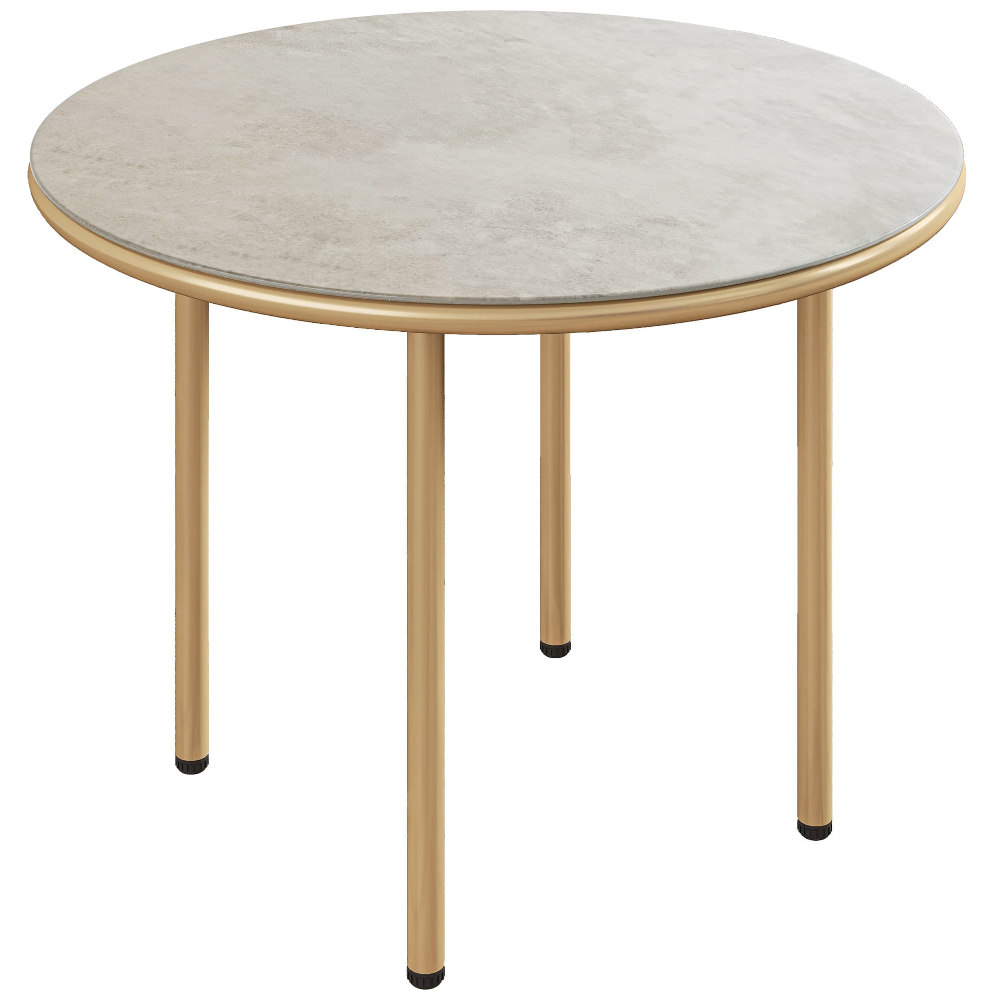 Outsunny Round Small Garden Table, 60cm Outdoor Side Table with Faux Marble Tempered Glass Top, Steel Frame for Garden Patio Balcony, Beige