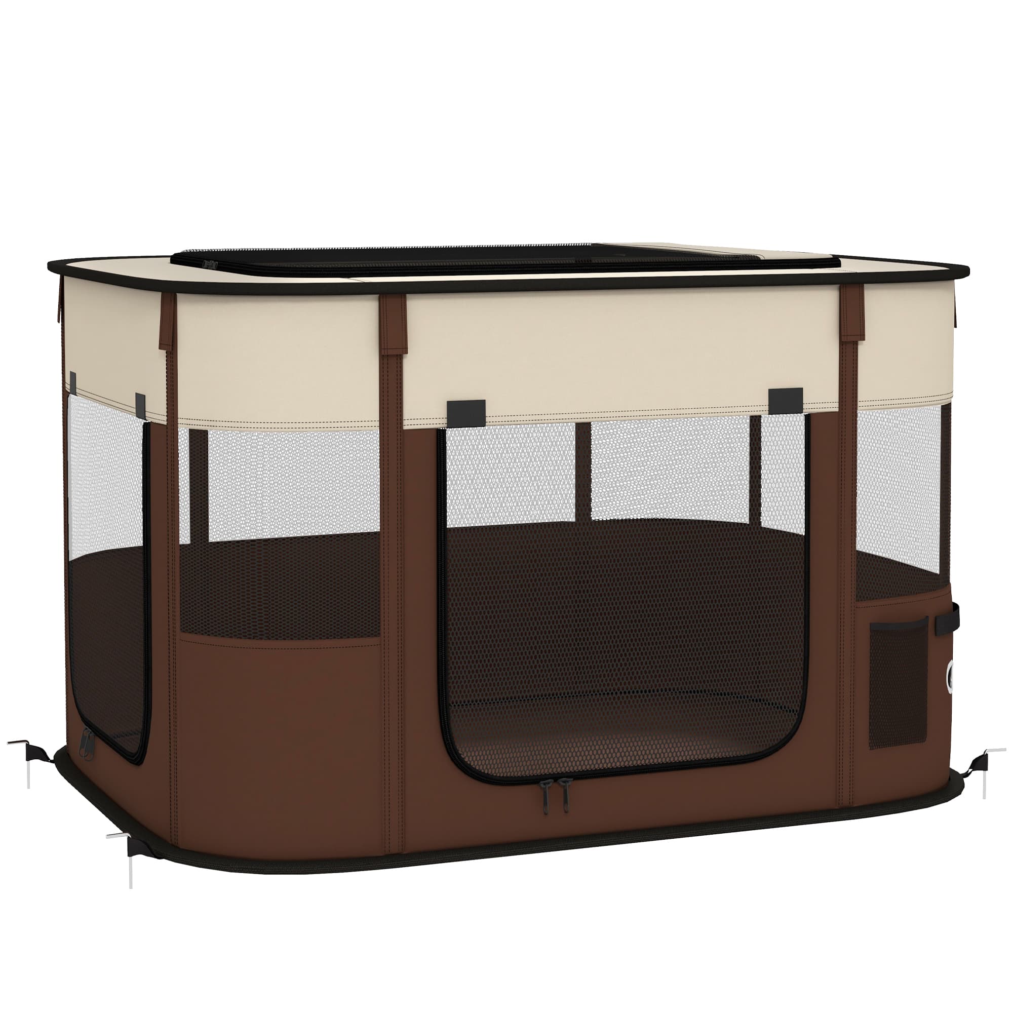 PawHut Foldable Dog Pen with Storage Bag for Indoor/Outdoor Use, Brown | Aosom UK thumbnail 2