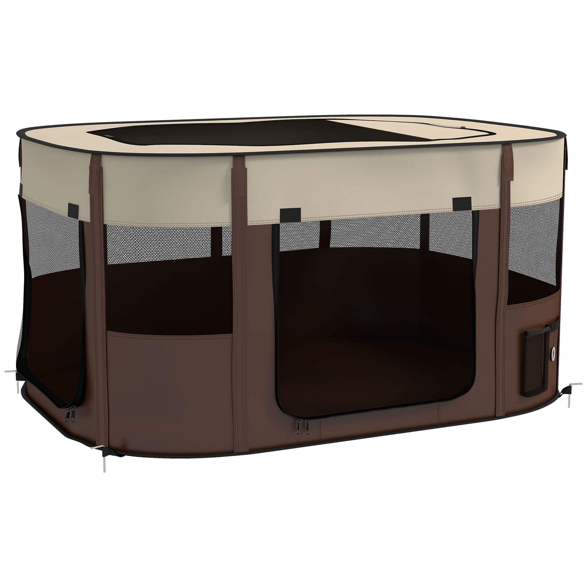 PawHut Foldable Dog Pen with Storage Bag for Indoor/Outdoor Use, Brown | Aosom UK