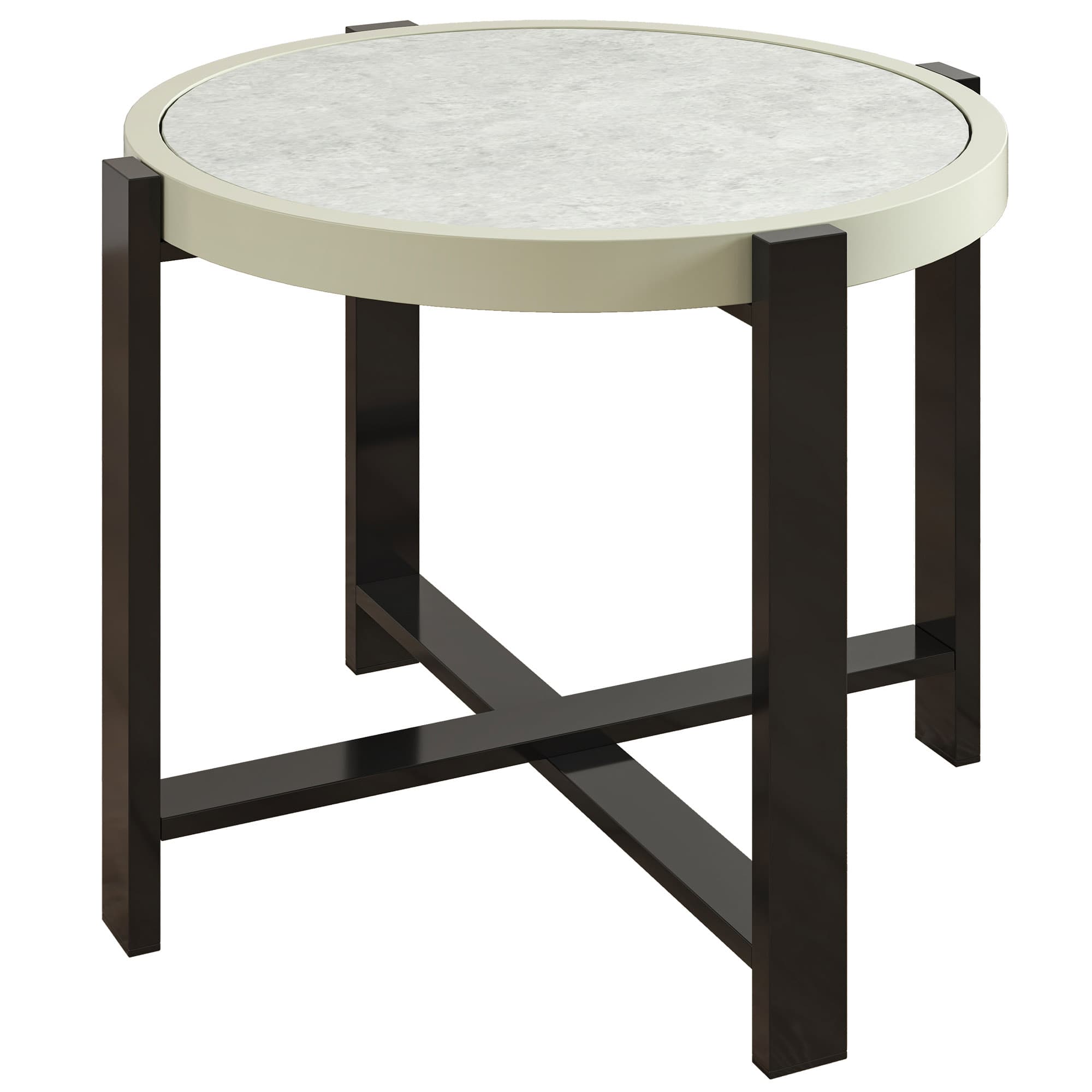 Outsunny Round Small Garden Table, 60cm Outdoor Side Table with Faux Marble Tempered Glass Top, Aluminium Frame for Garden, Patio, Balcony, Light Grey